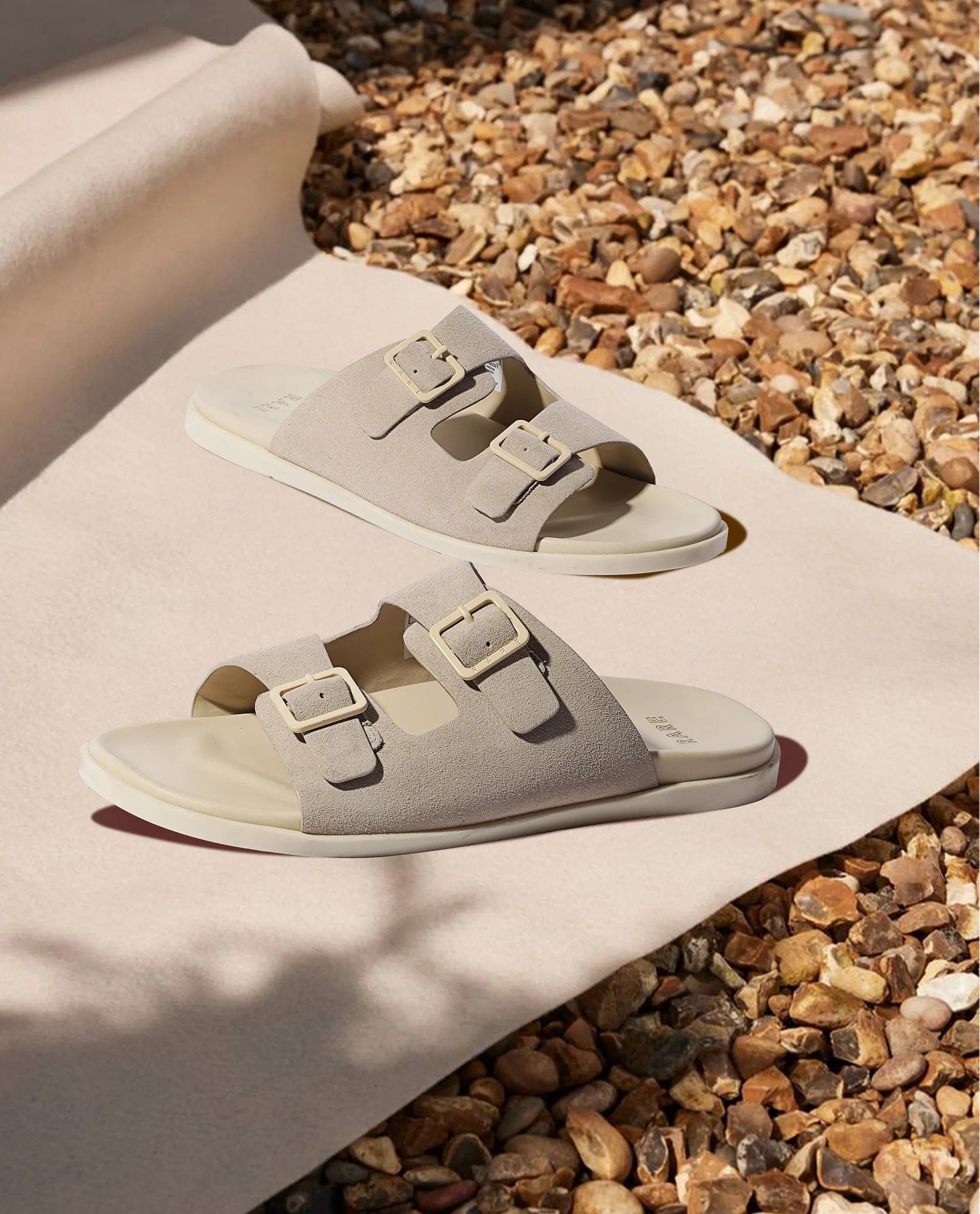 RAREZ Rare Rabbit Men's Raro Beige Leather Slip - On Closure Sandal