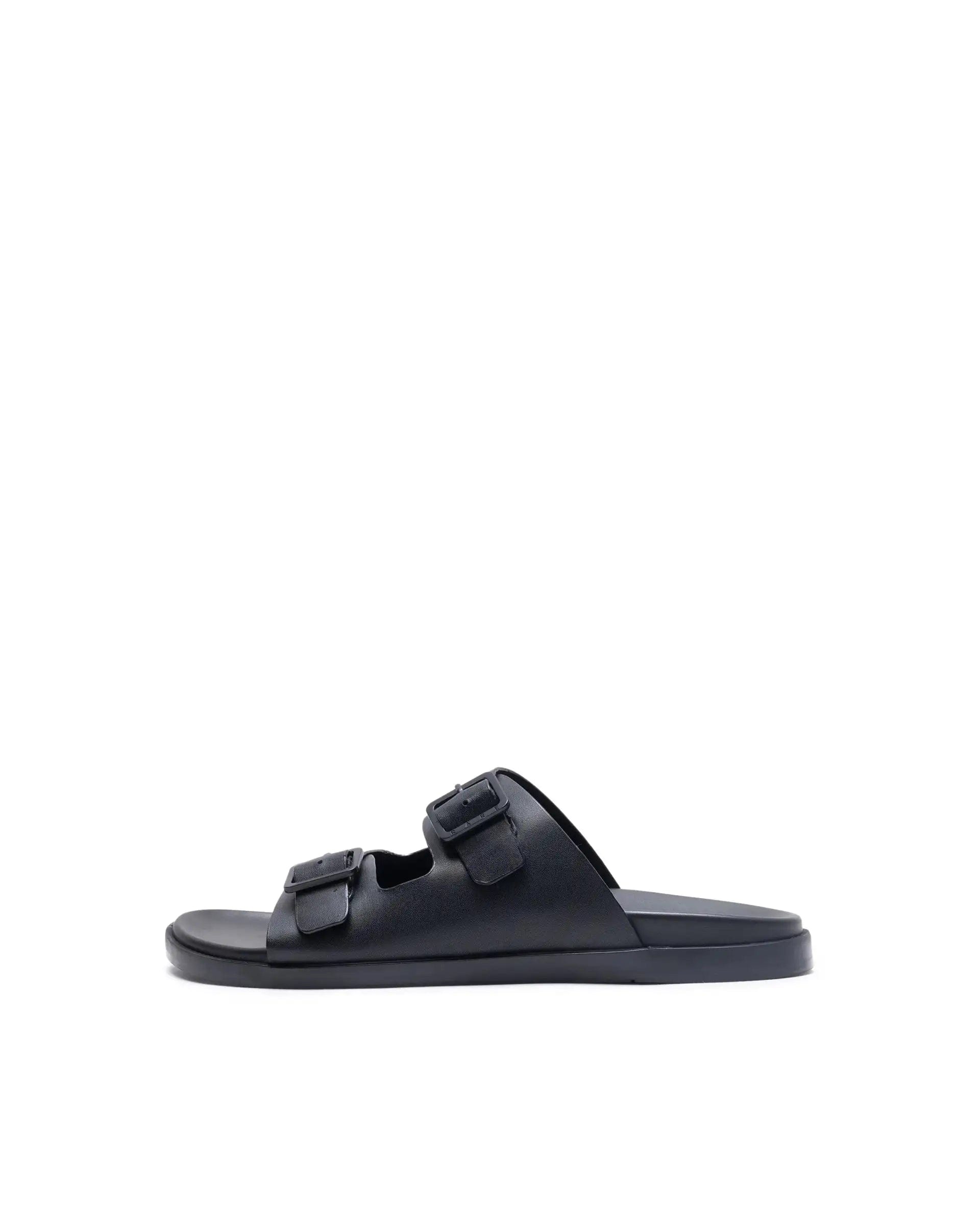 RAREZ Rare Rabbit Men's Raro Black Leather Slip - On Closure Sandal