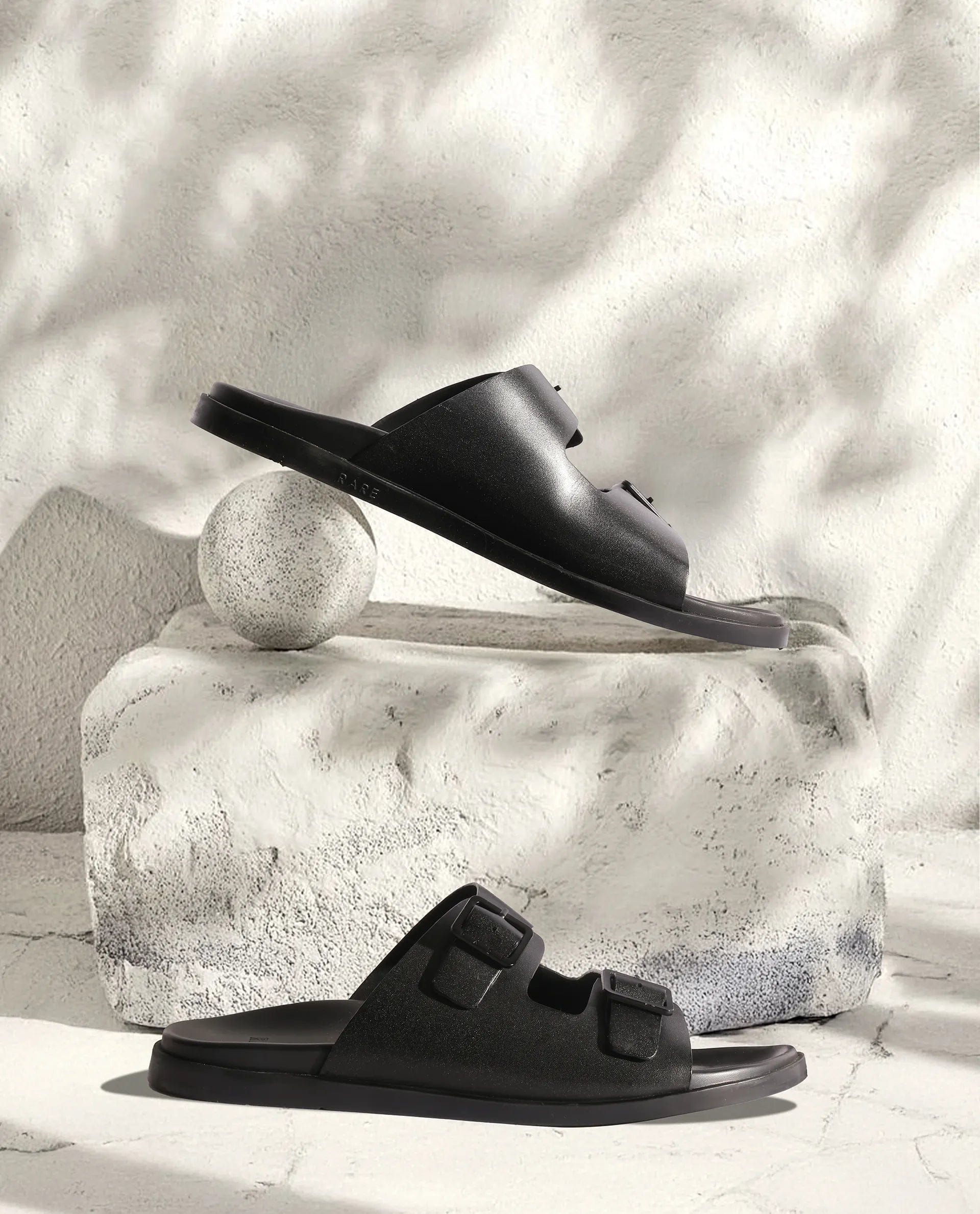 RAREZ Rare Rabbit Men's Raro Black Leather Slip - On Closure Sandal