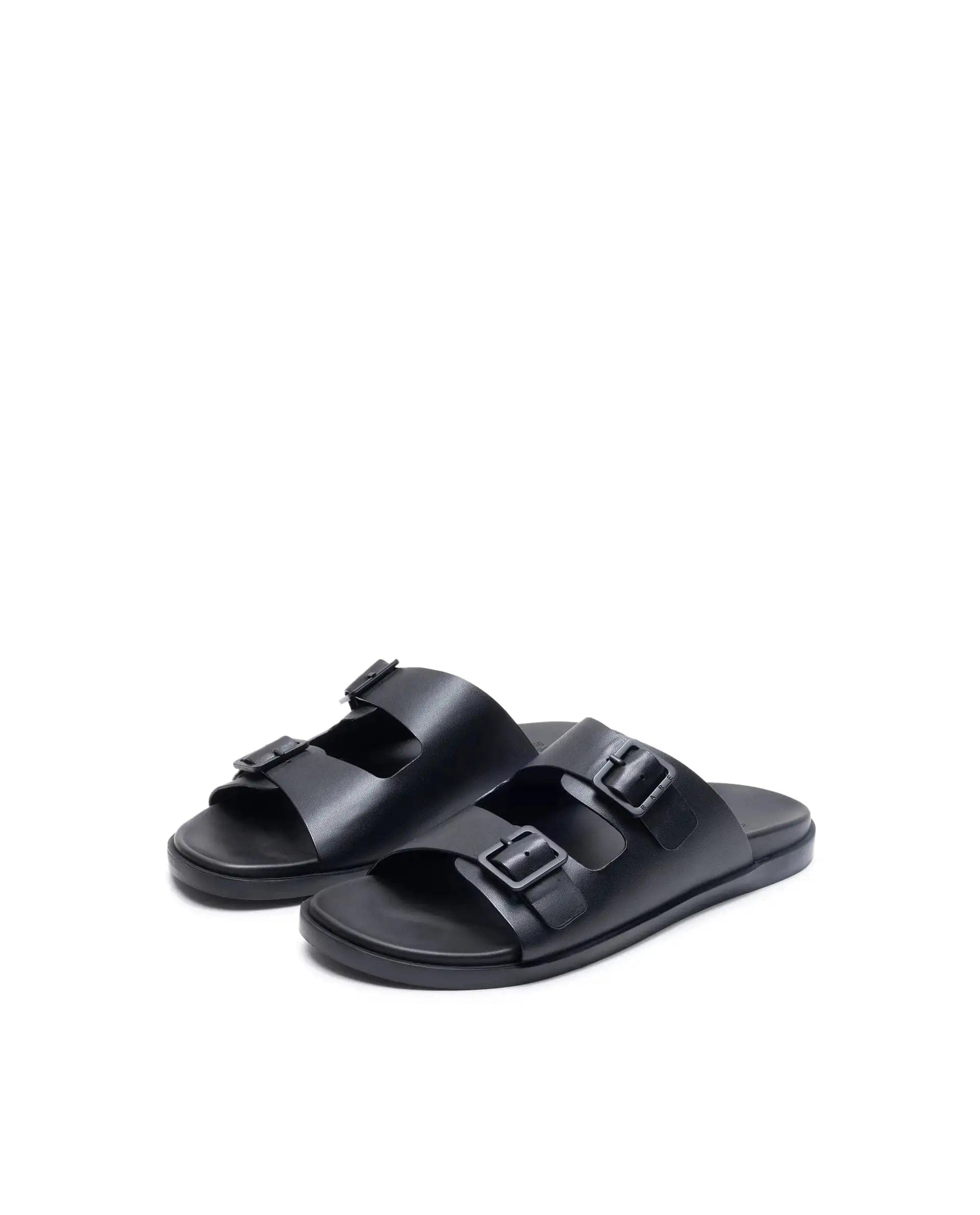 RAREZ Rare Rabbit Men's Raro Black Leather Slip - On Closure Sandal