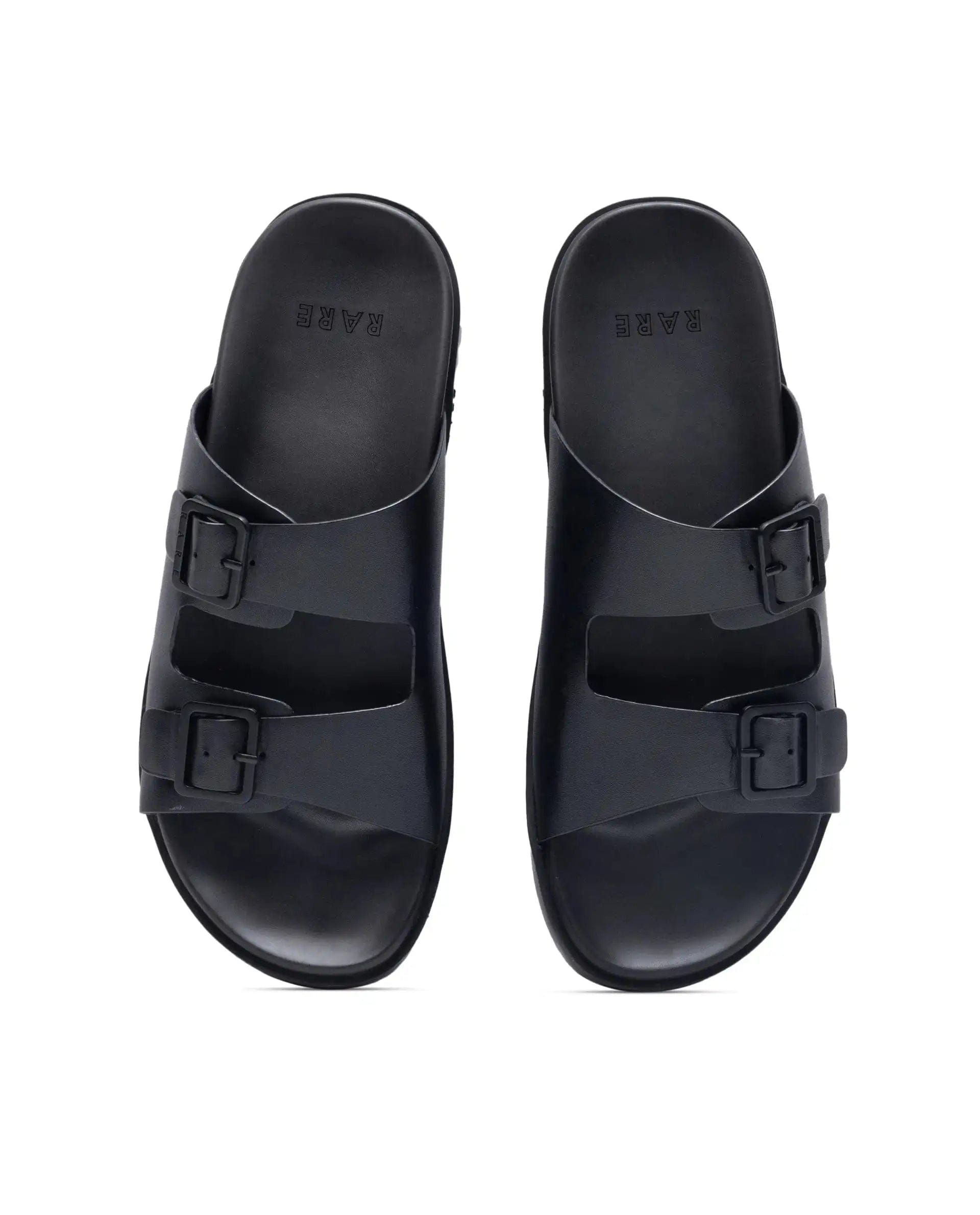RAREZ Rare Rabbit Men's Raro Black Leather Slip - On Closure Sandal