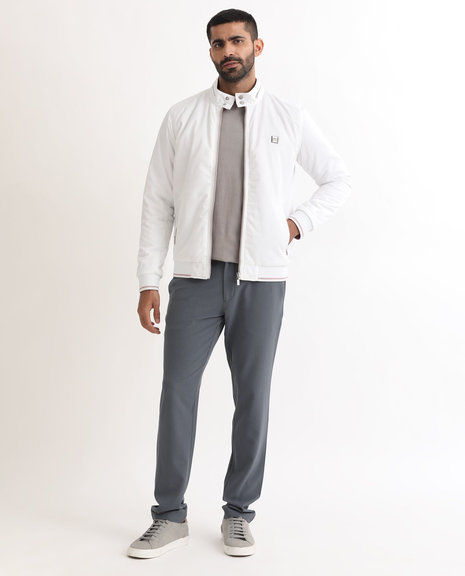 RARE Rabbit Men's Royban Pink Polyester Plain Regular Fit Full Sleeve Mandarin Collar Jacket