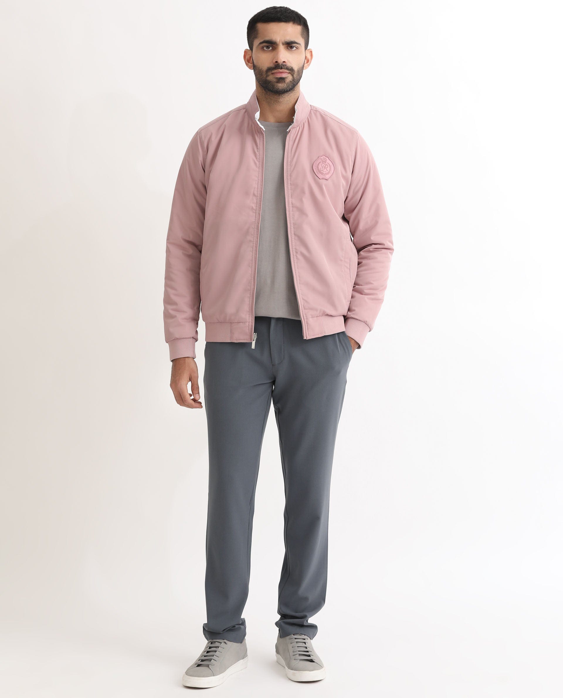 RARE Rabbit Men's Royban Pink Polyester Plain Regular Fit Full Sleeve Mandarin Collar Jacket