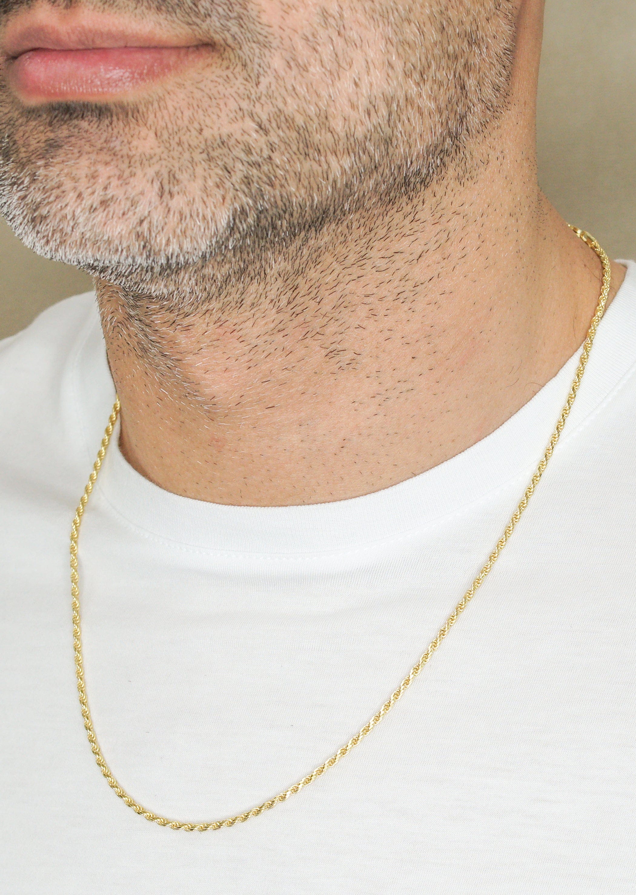 Manufacturer 43 Silver Chain - Mens Gold Chain / Rope Chain / 2.2 mm