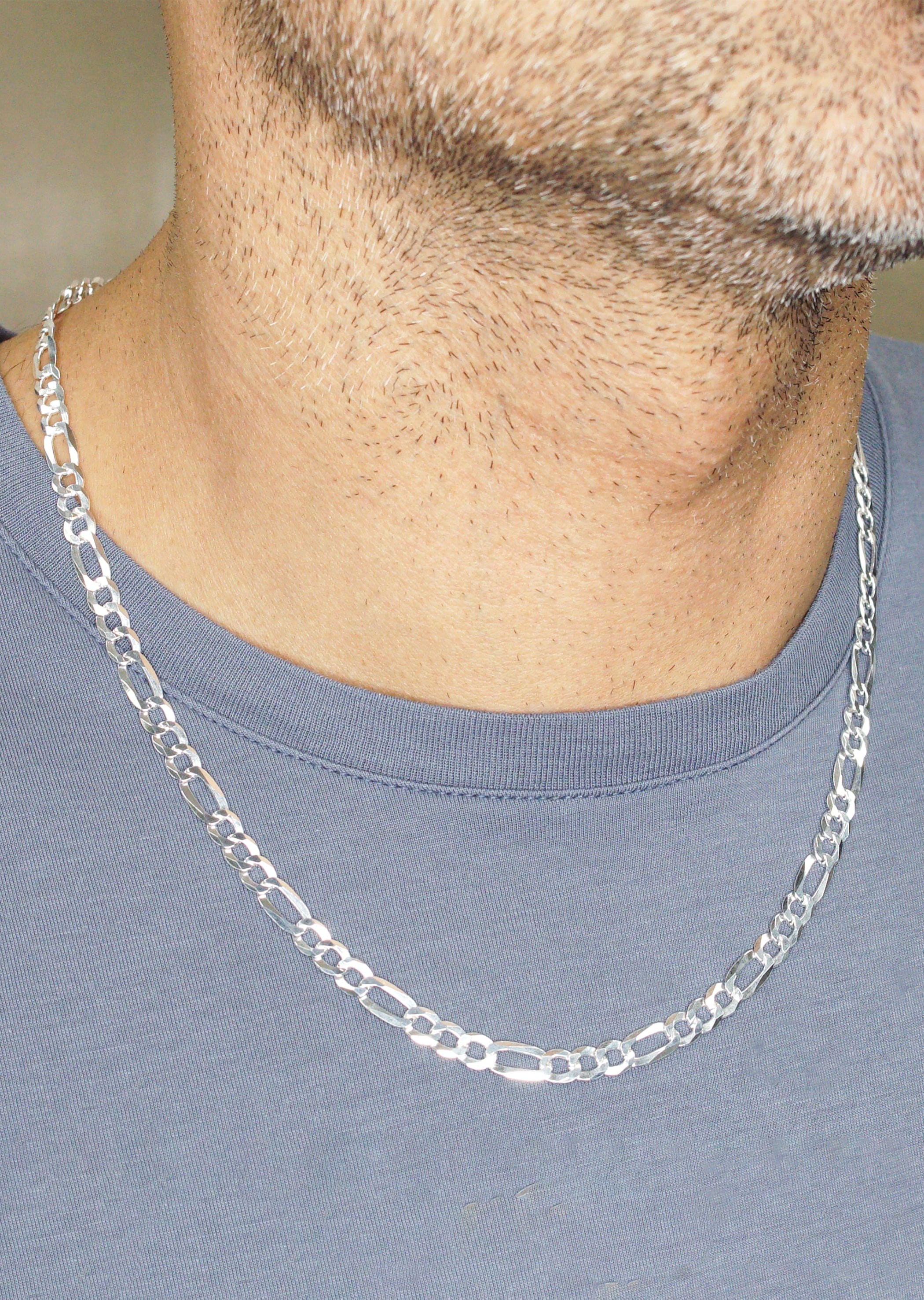 Manufacturer 43 Silver Chain - Mens White Chain / Figaro Chain / 5 mm