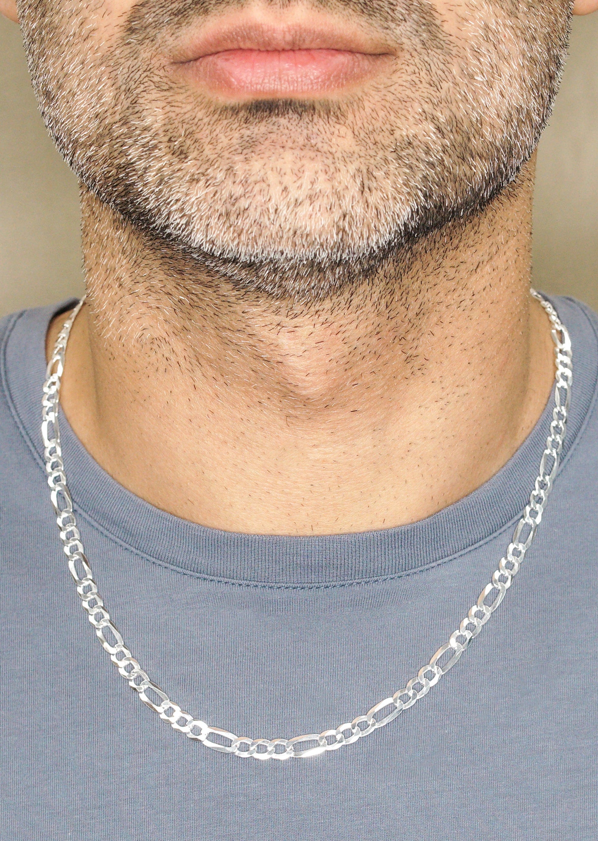 Manufacturer 43 Silver Chain - Mens White Chain / Figaro Chain / 5 mm
