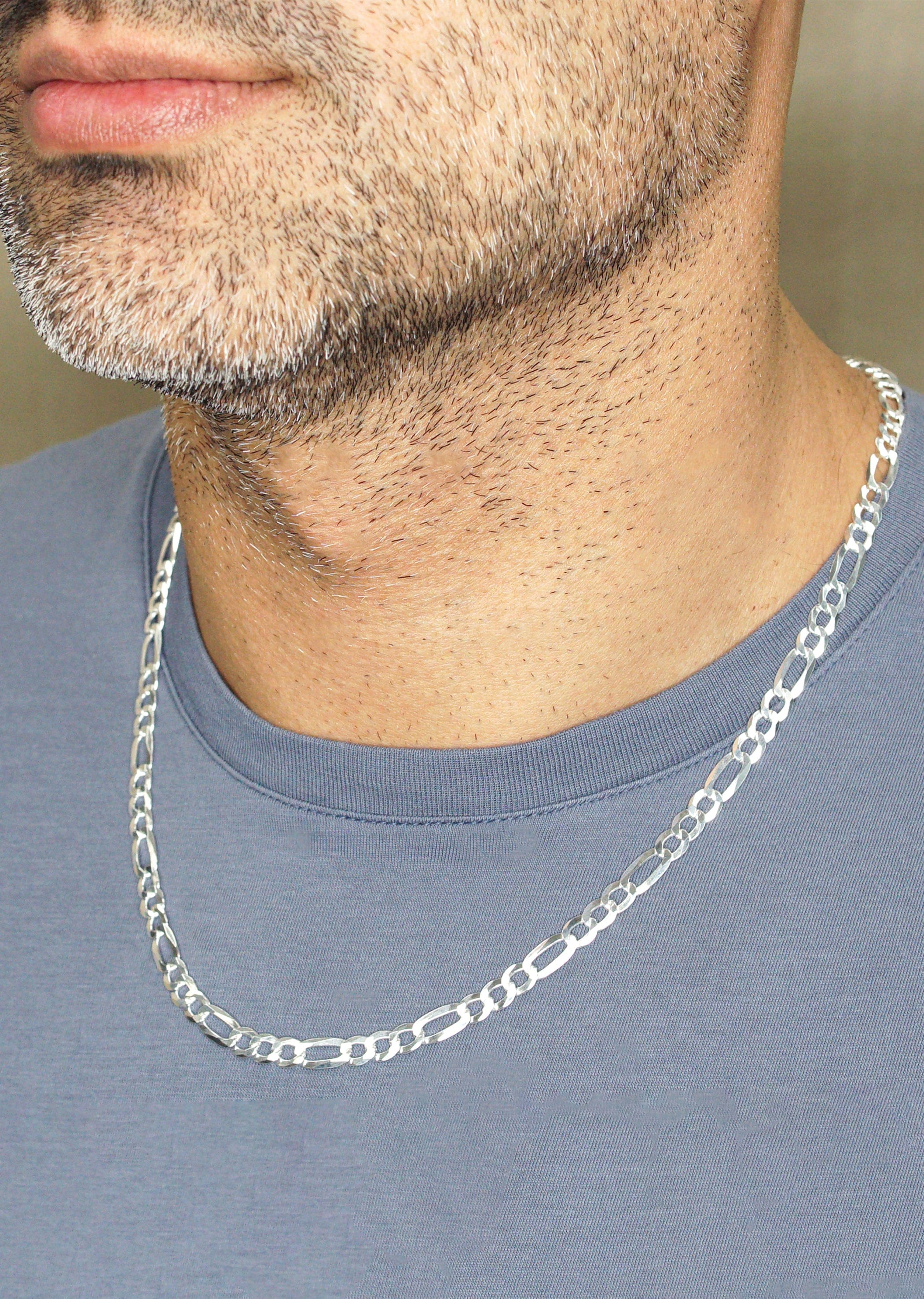 Manufacturer 43 Silver Chain - Mens White Chain / Figaro Chain / 5 mm