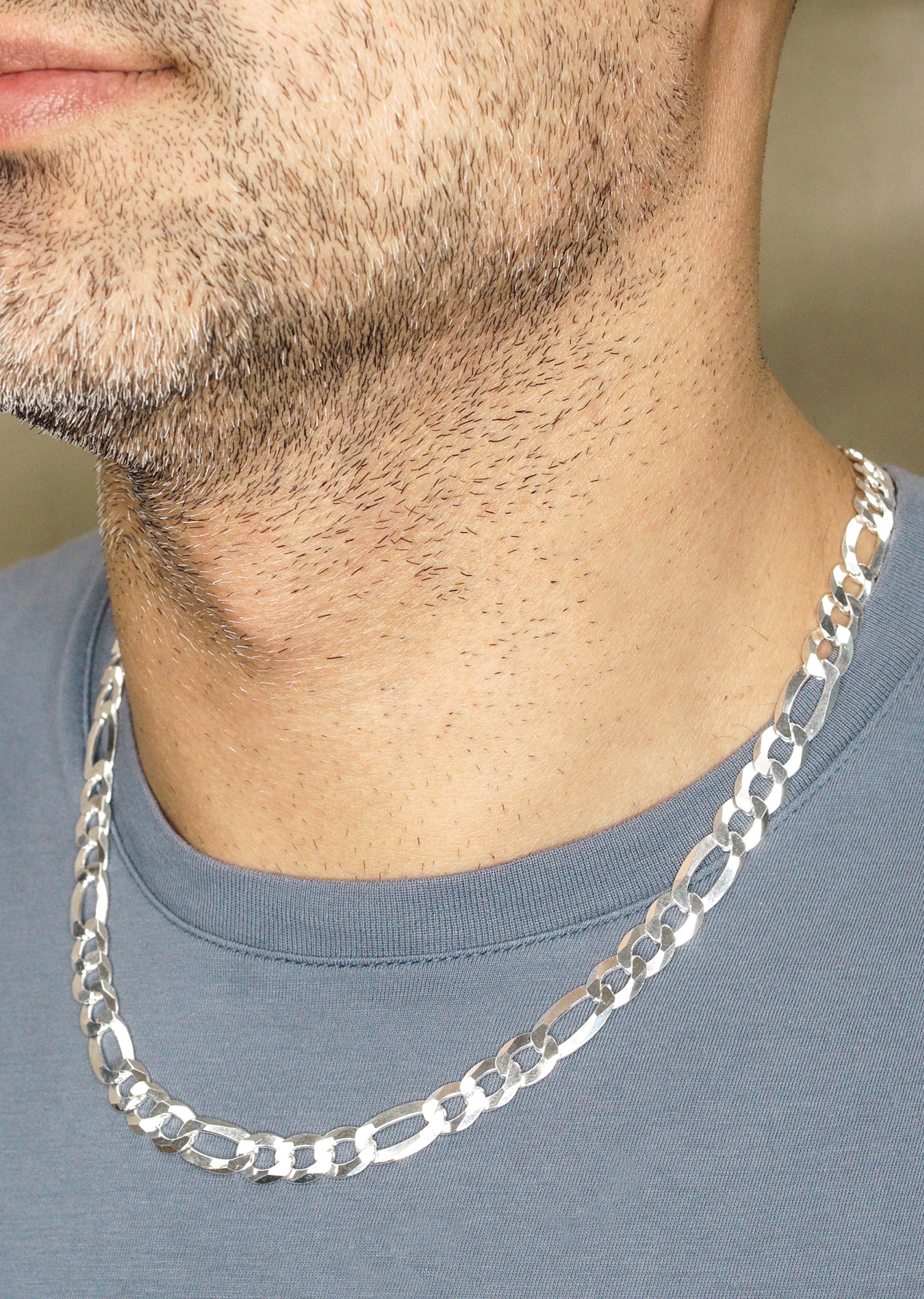Manufacturer 43 Silver Chain - Mens White Chain / Figaro Chain / 9.5 mm