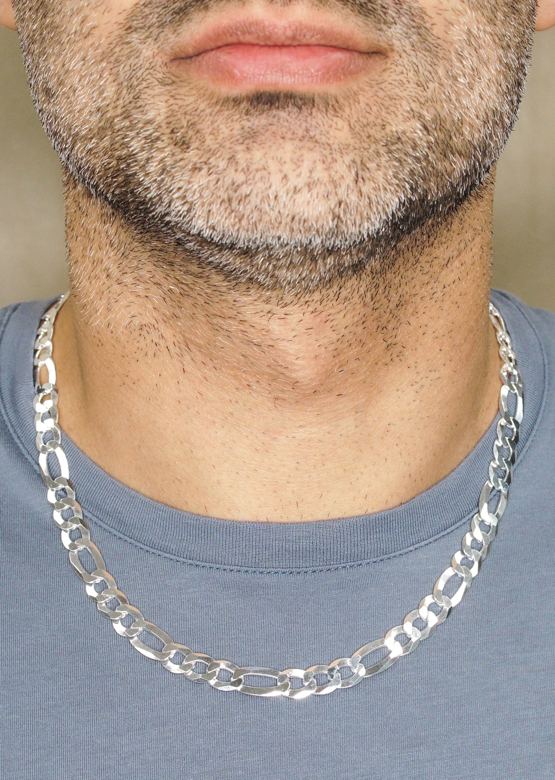 Manufacturer 43 Silver Chain - Mens White Chain / Figaro Chain / 9.5 mm