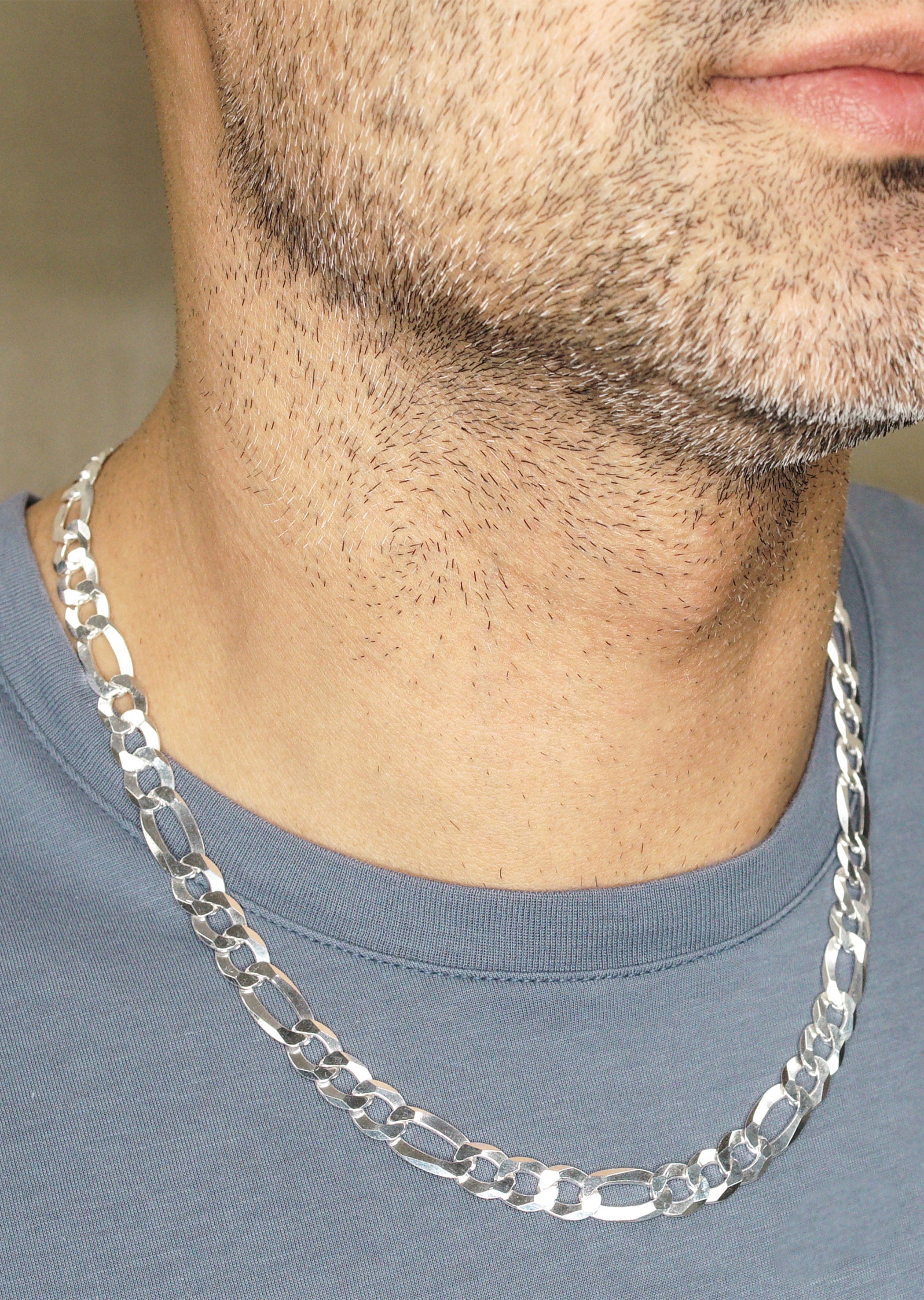 Manufacturer 43 Silver Chain - Mens White Chain / Figaro Chain / 9.5 mm