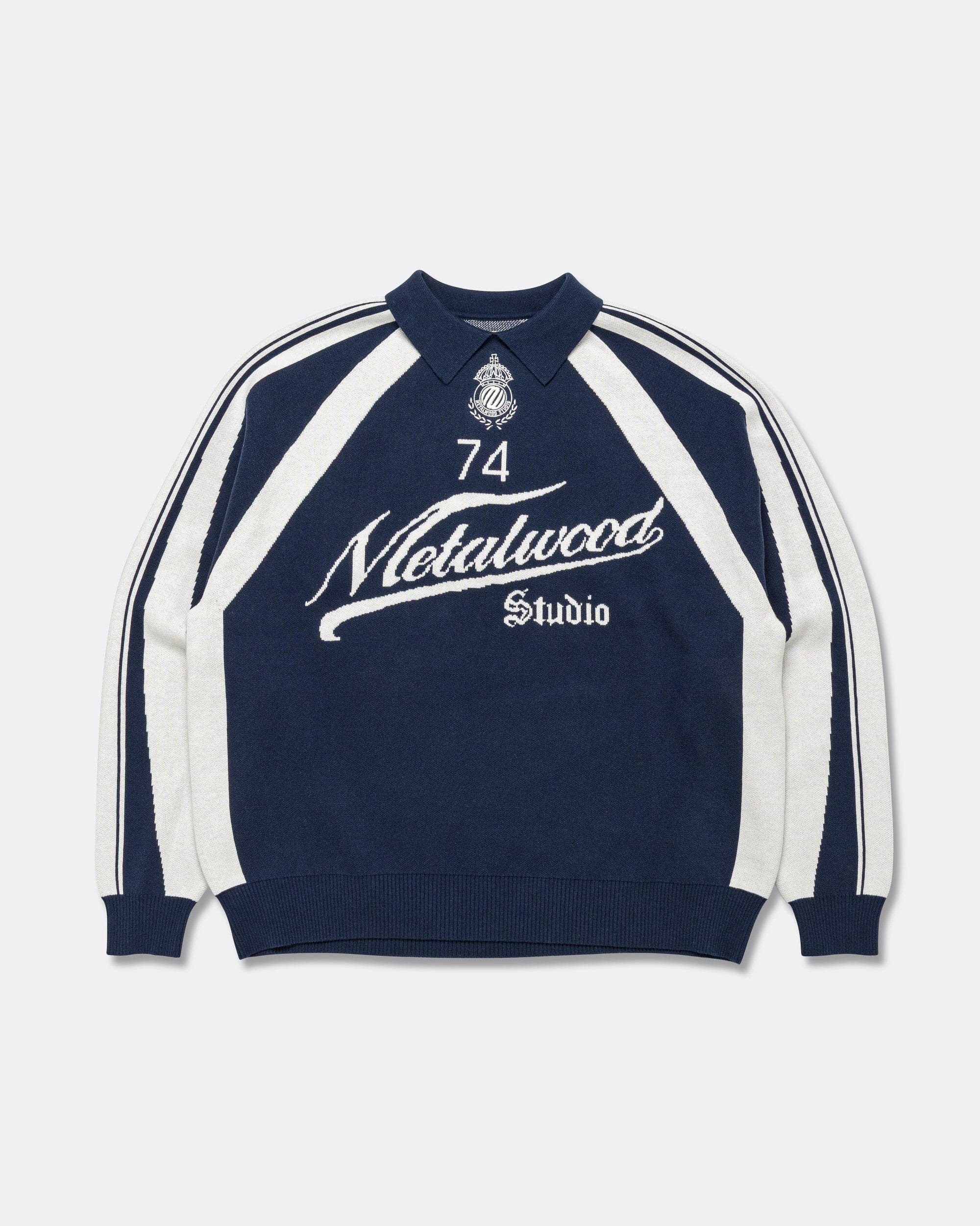 Metalwood Knit Football Top - Navy