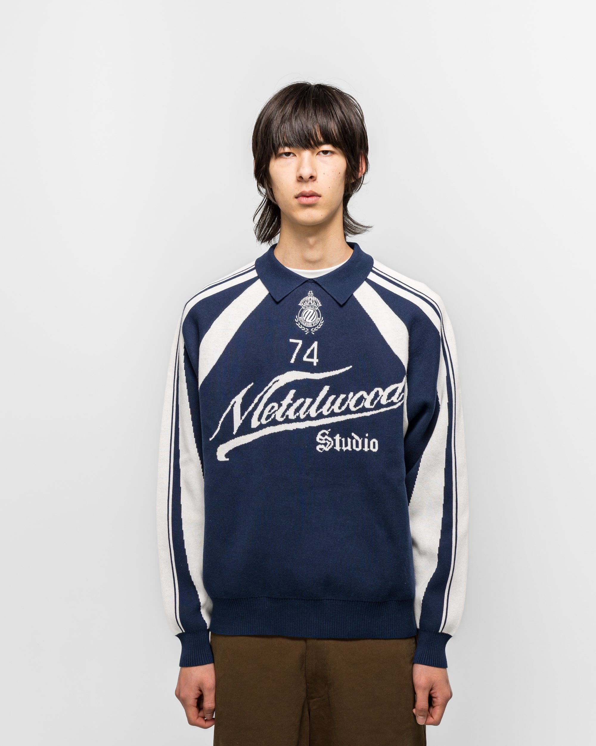 Metalwood Knit Football Top - Navy