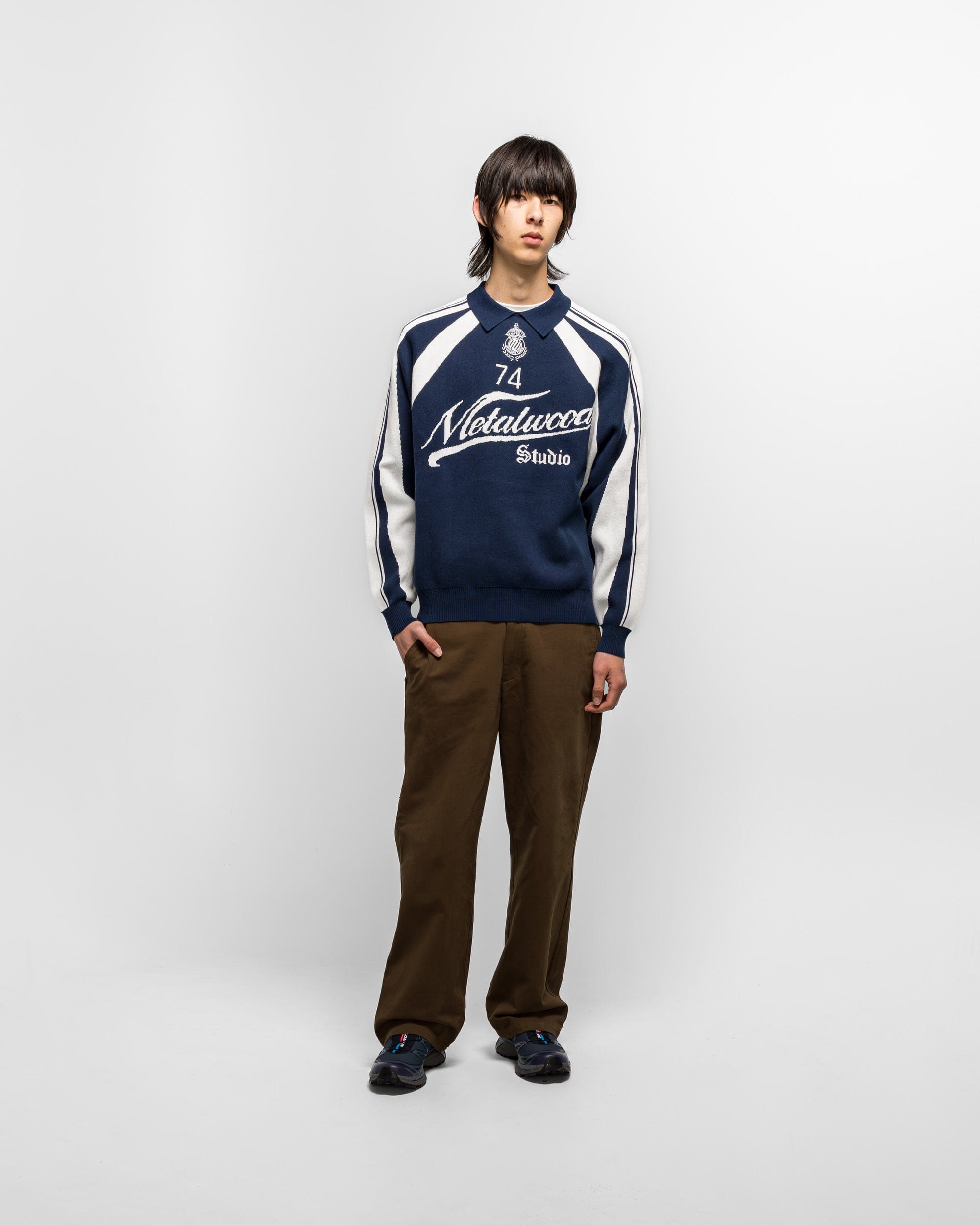 Metalwood Knit Football Top - Navy