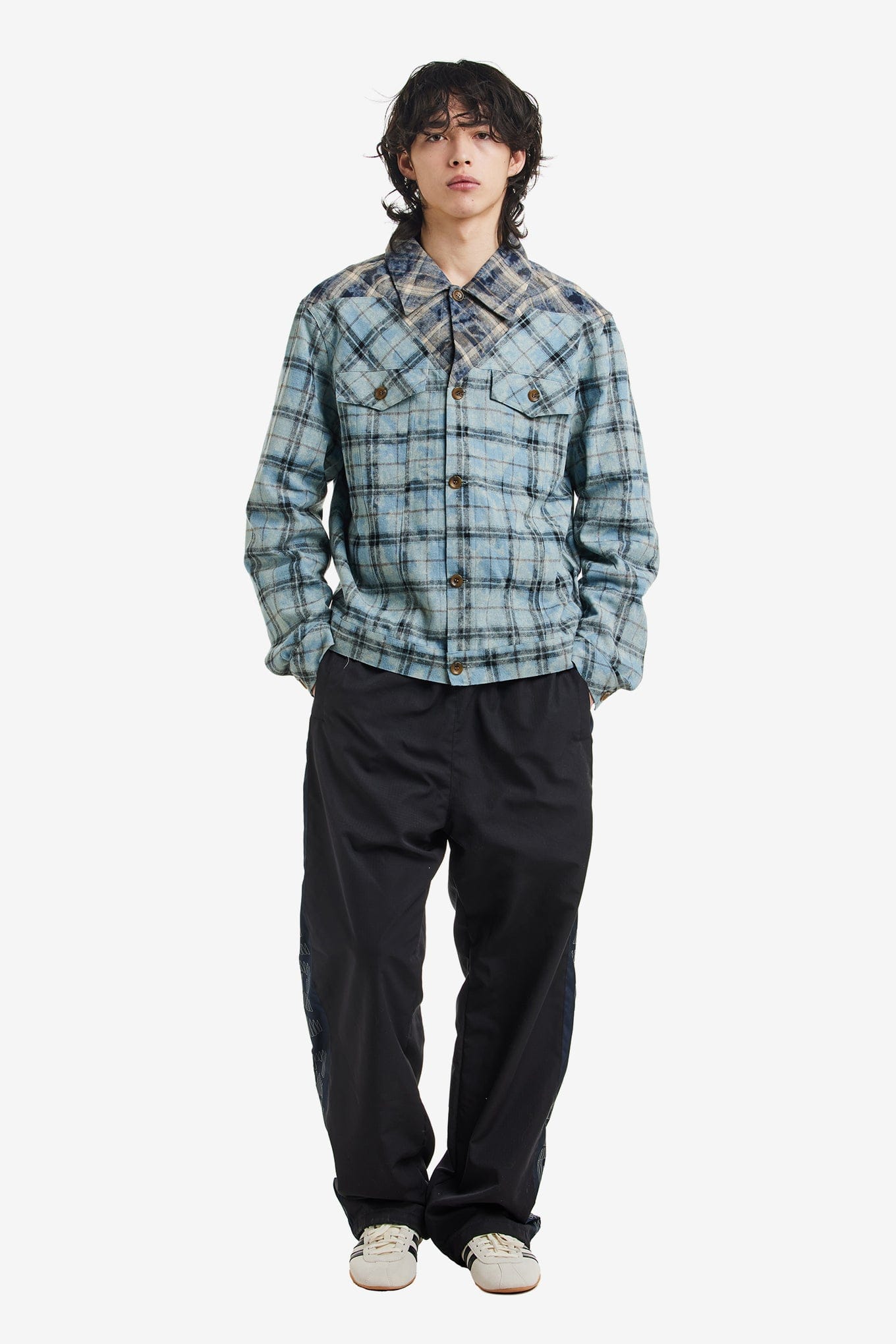 Nostasy WASHED TARTAN TRUCKER SHIRT JACKET