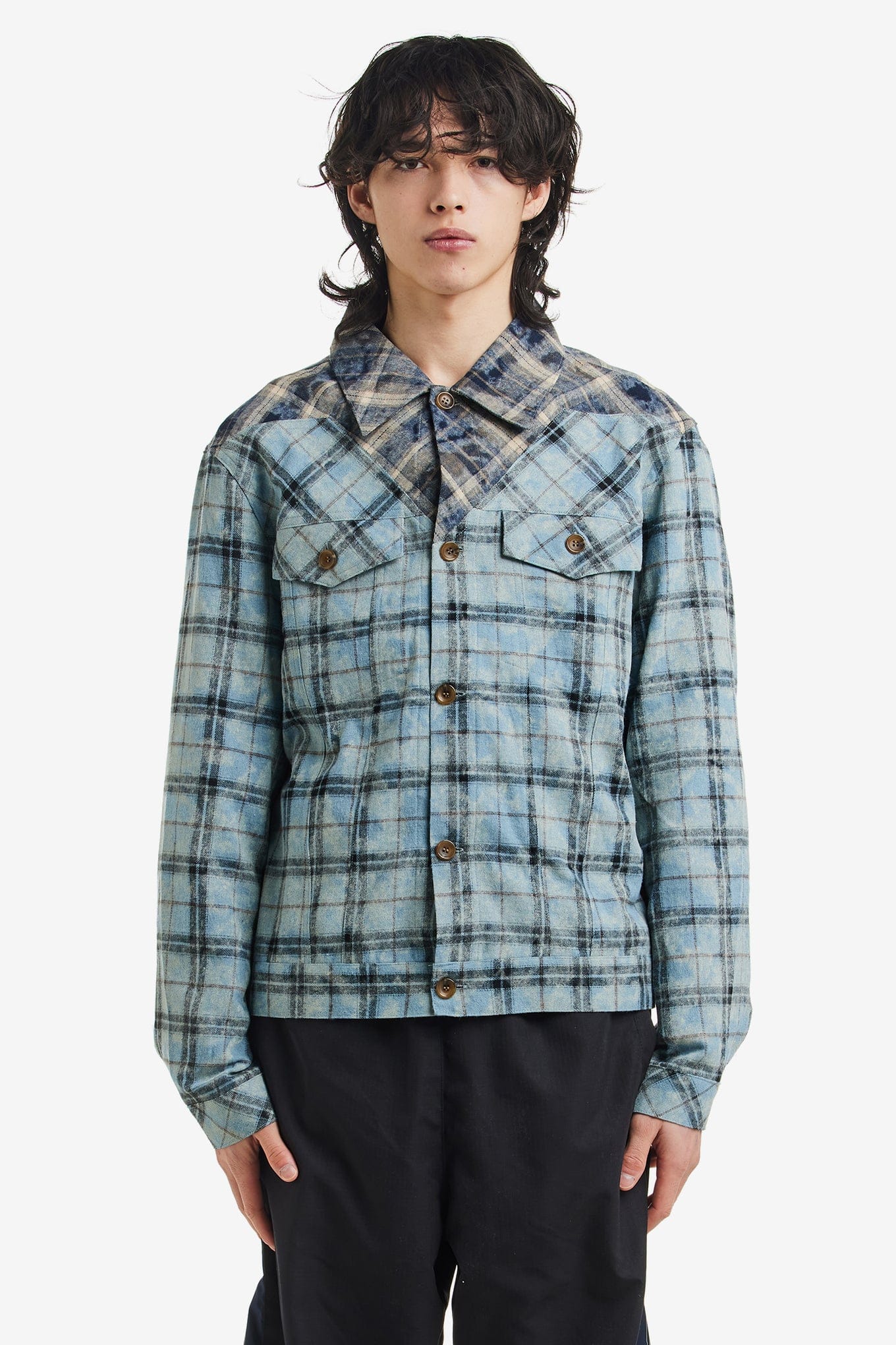Nostasy WASHED TARTAN TRUCKER SHIRT JACKET