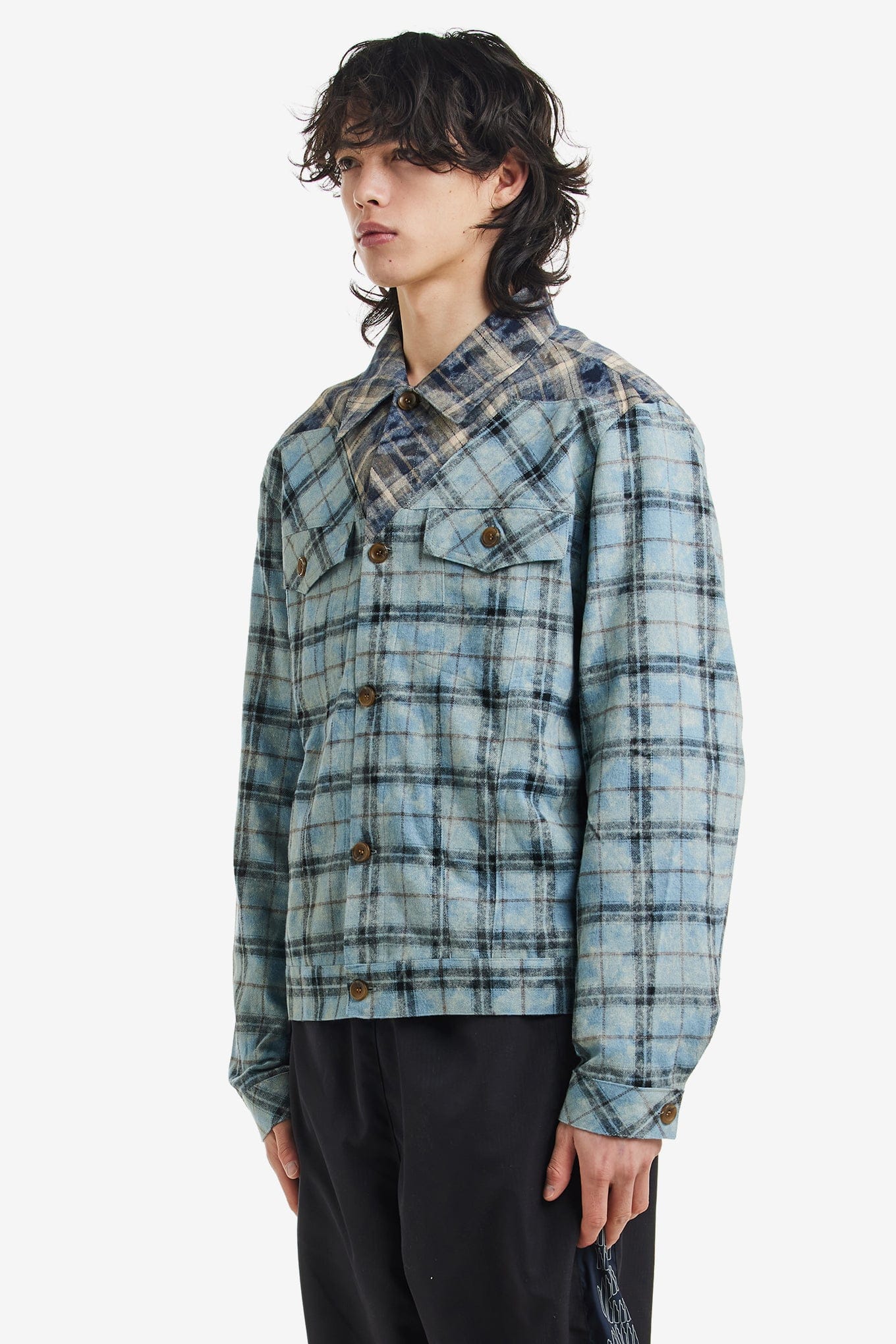 Nostasy WASHED TARTAN TRUCKER SHIRT JACKET
