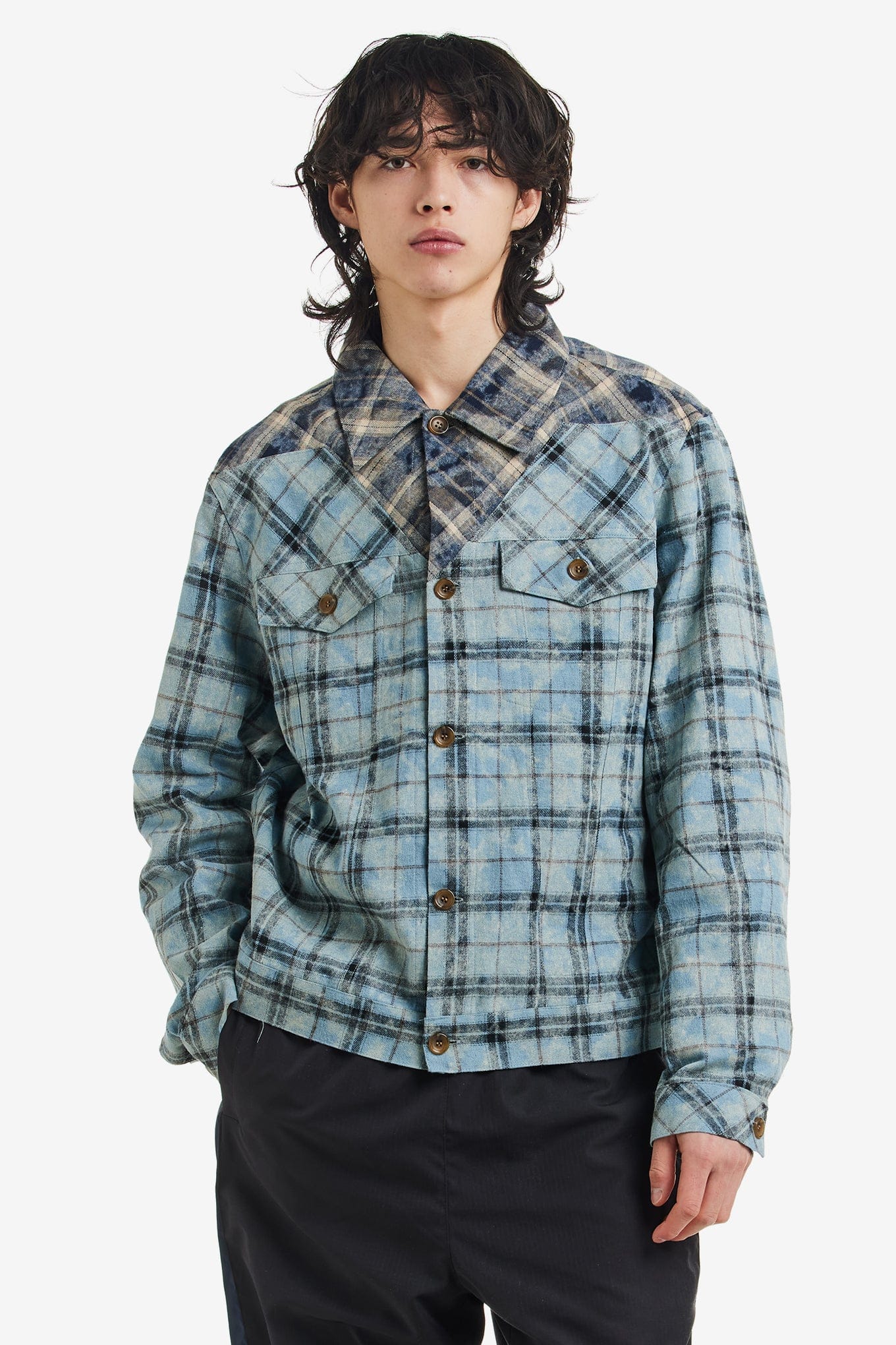 Nostasy WASHED TARTAN TRUCKER SHIRT JACKET