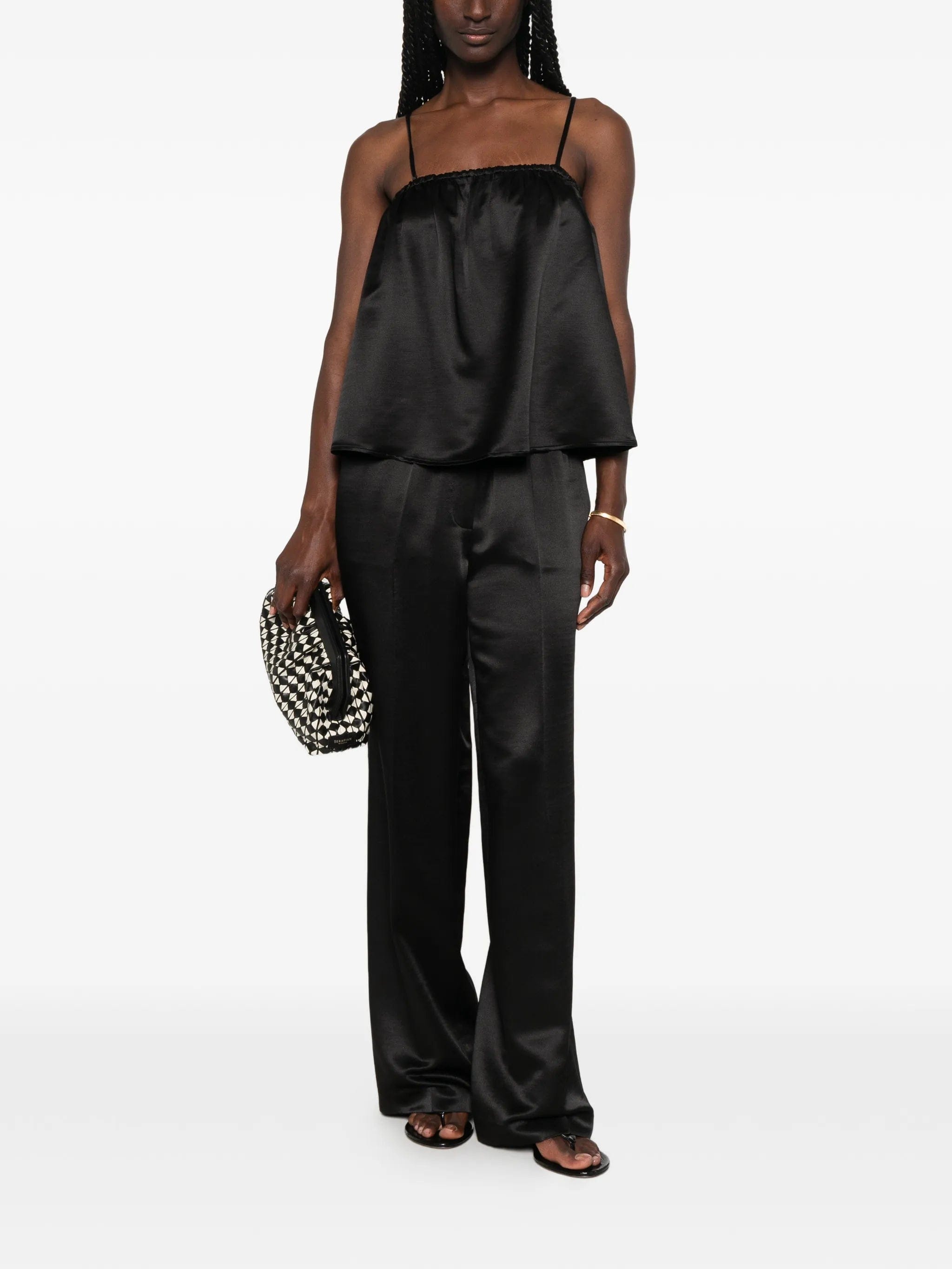 Soft Goat gathered spaghetti - strap blouse