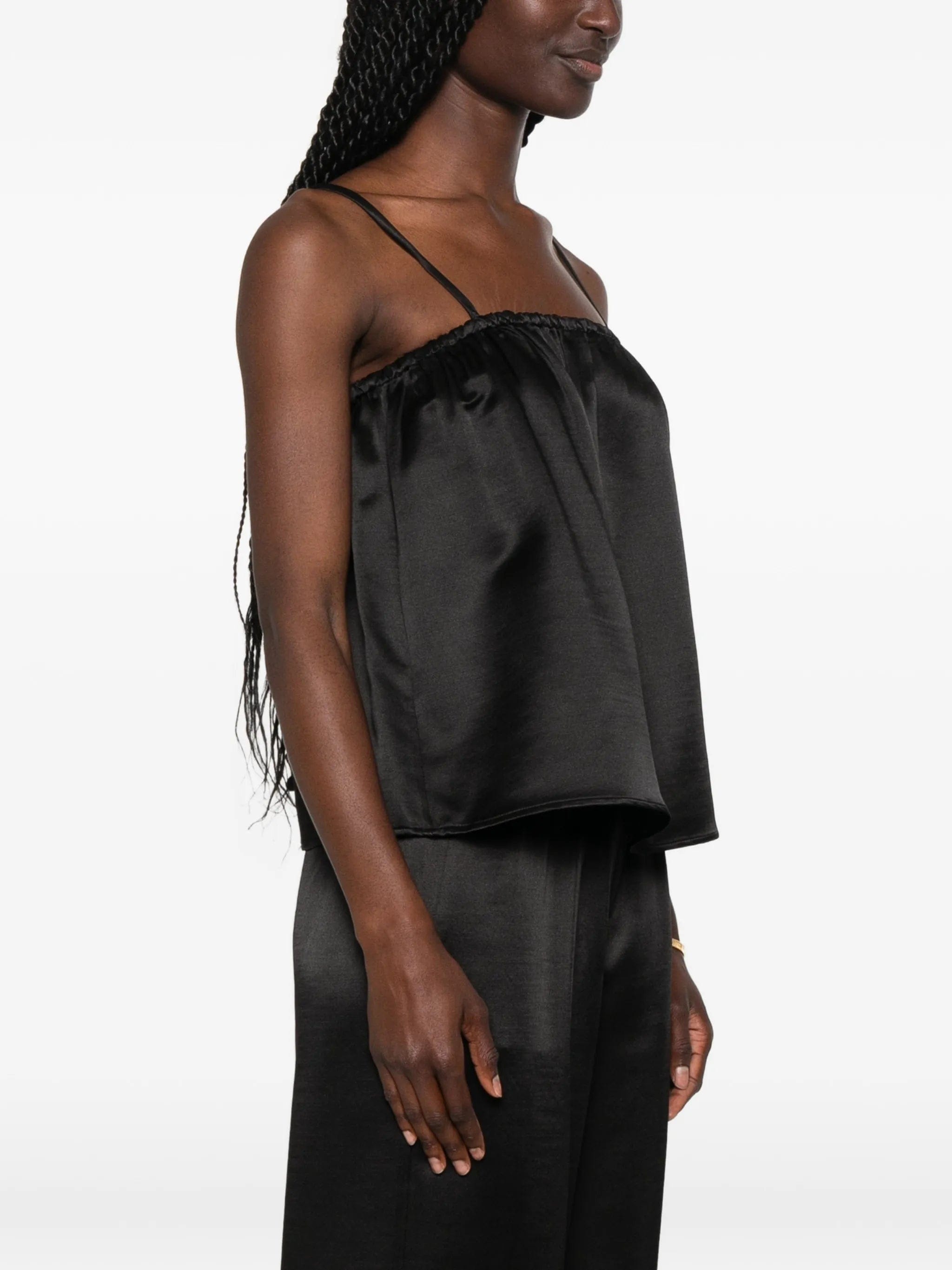 Soft Goat gathered spaghetti - strap blouse