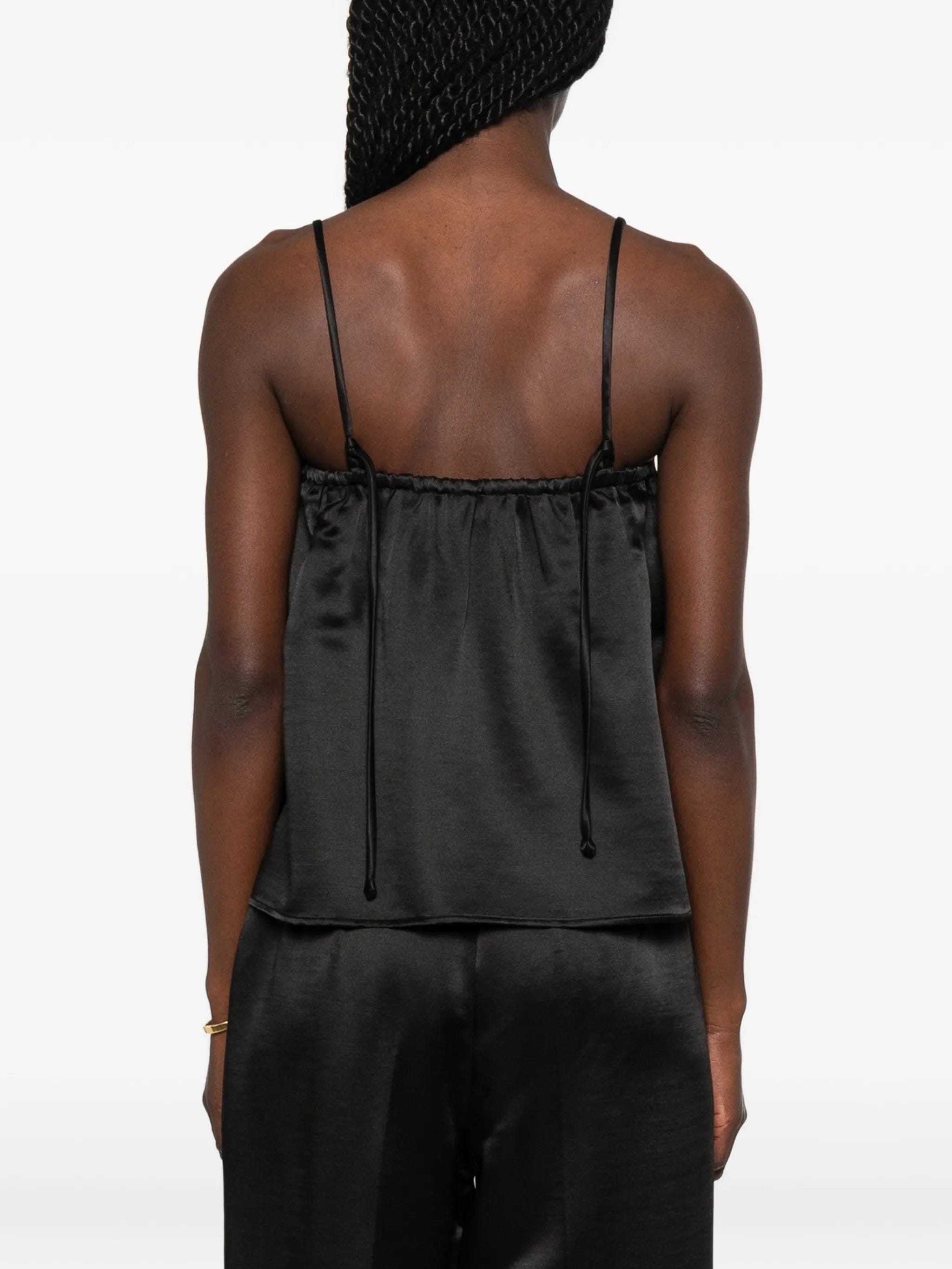 Soft Goat gathered spaghetti - strap blouse