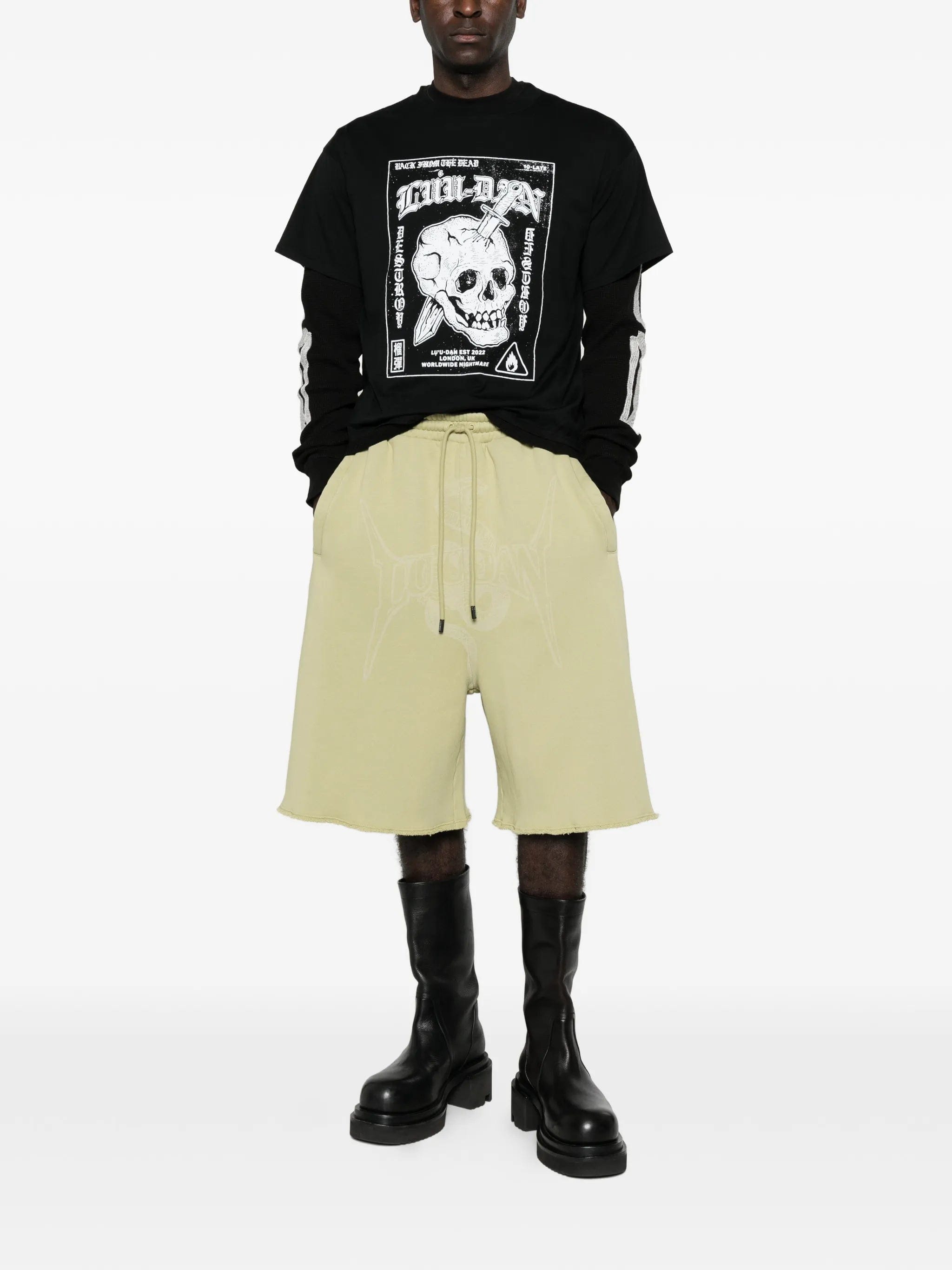 LỰU ĐẠN graphic raw - hem shorts