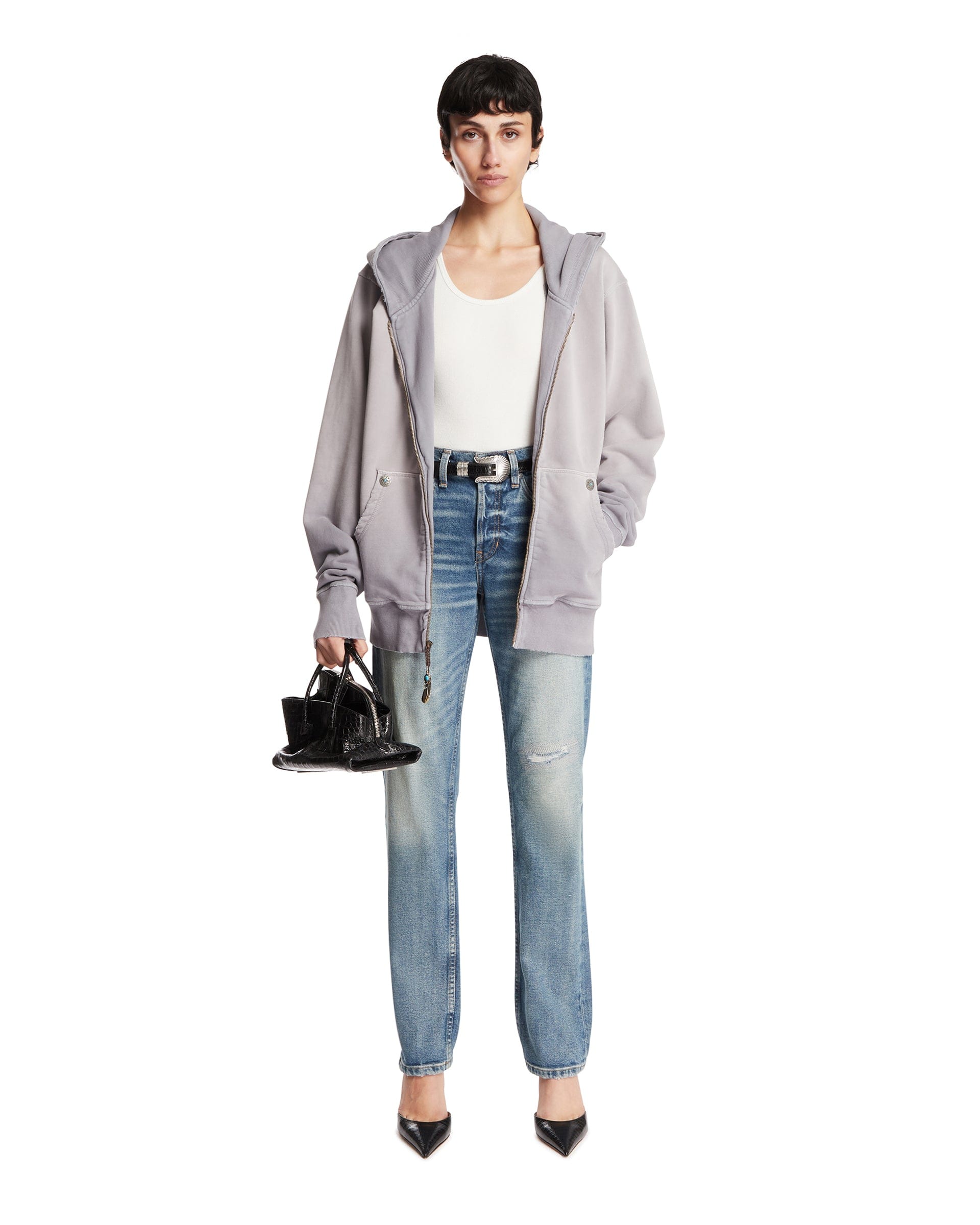 ANTIK DENIM Felpa Con Zip In Cotone Viola
