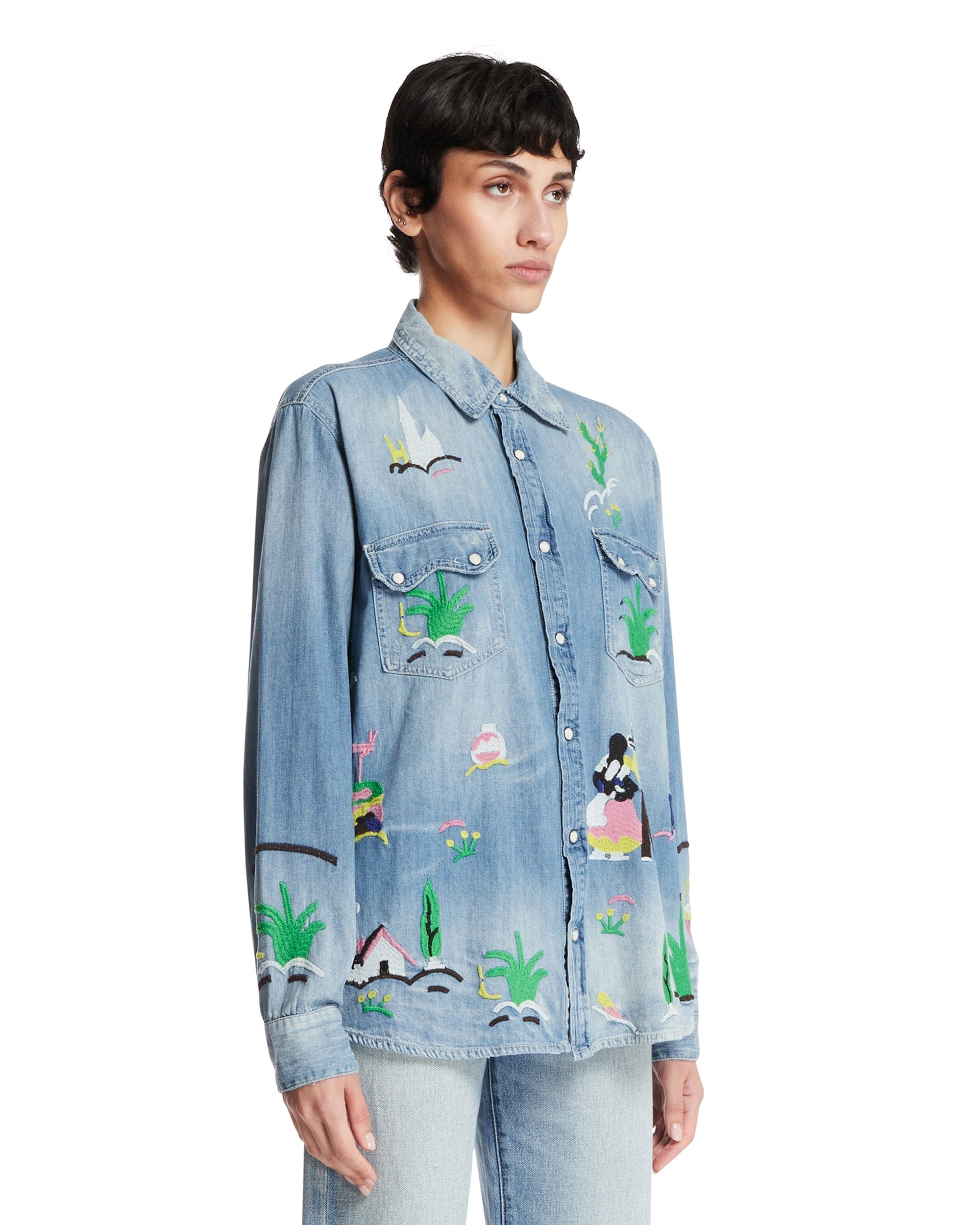 ANTIK DENIM Camicia Western Beck Cactus Blu