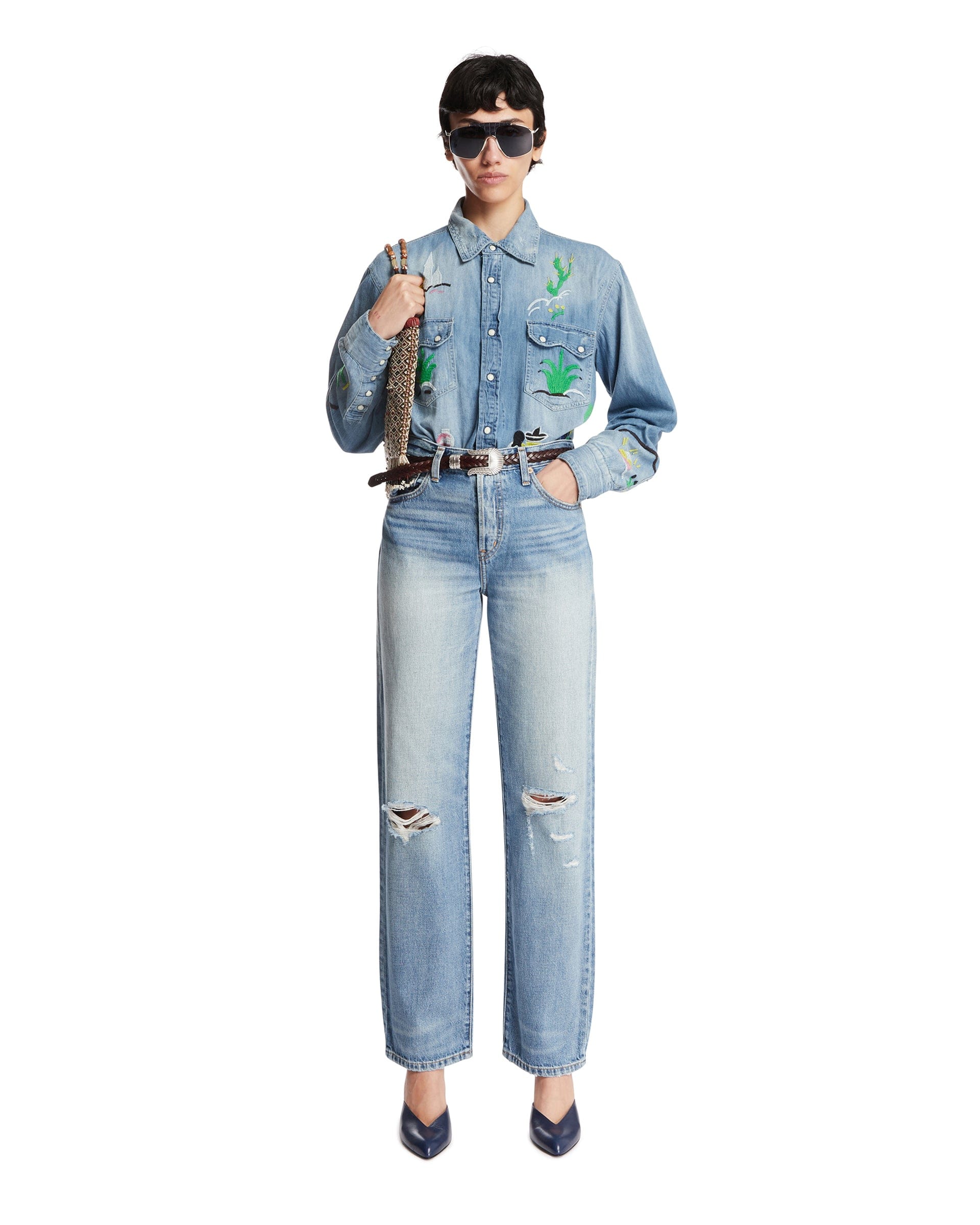 ANTIK DENIM Camicia Western Beck Cactus Blu