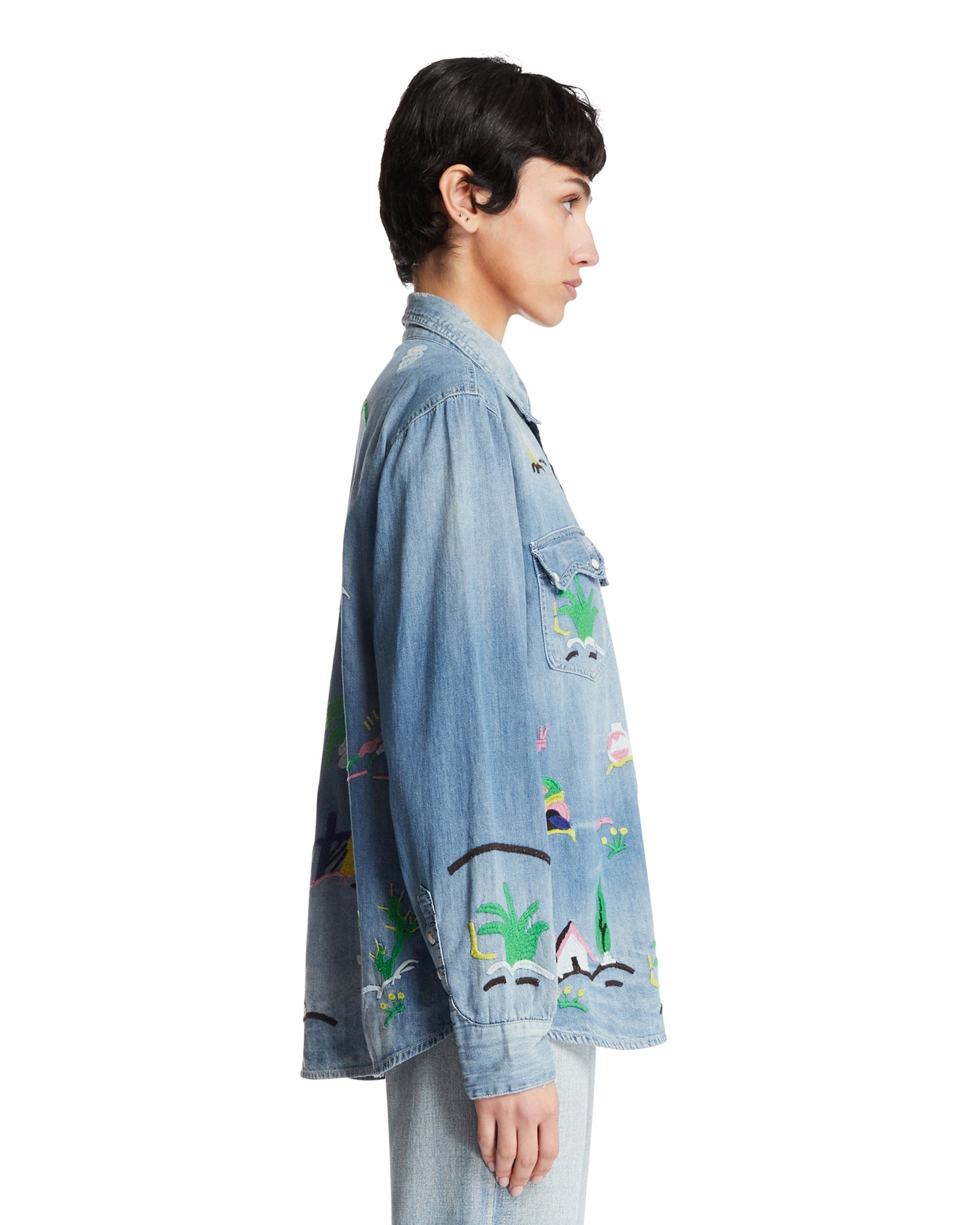 ANTIK DENIM Camicia Western Beck Cactus Blu