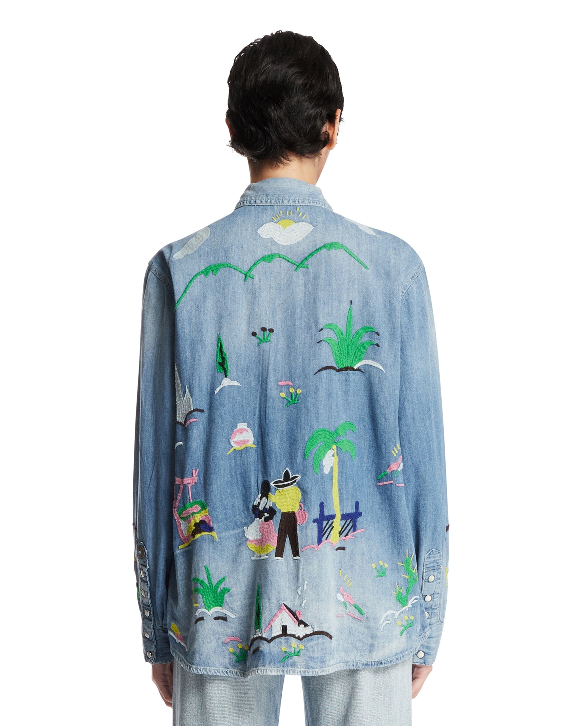 ANTIK DENIM Camicia Western Beck Cactus Blu