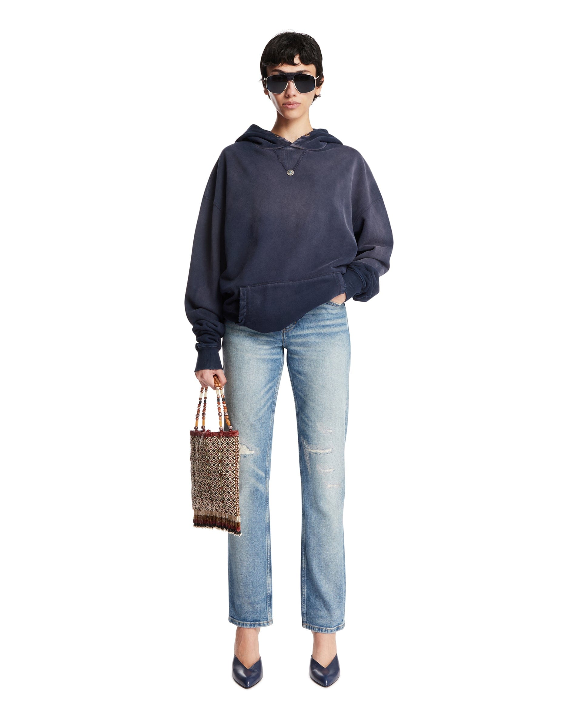 ANTIK DENIM Felpa Oversize In Cotone Blu