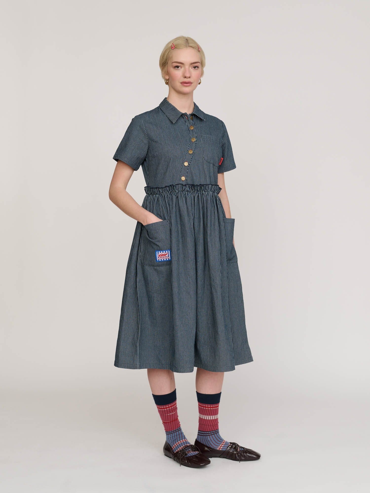 Lazy Oaf Wavy Pinstripe Midi Dress