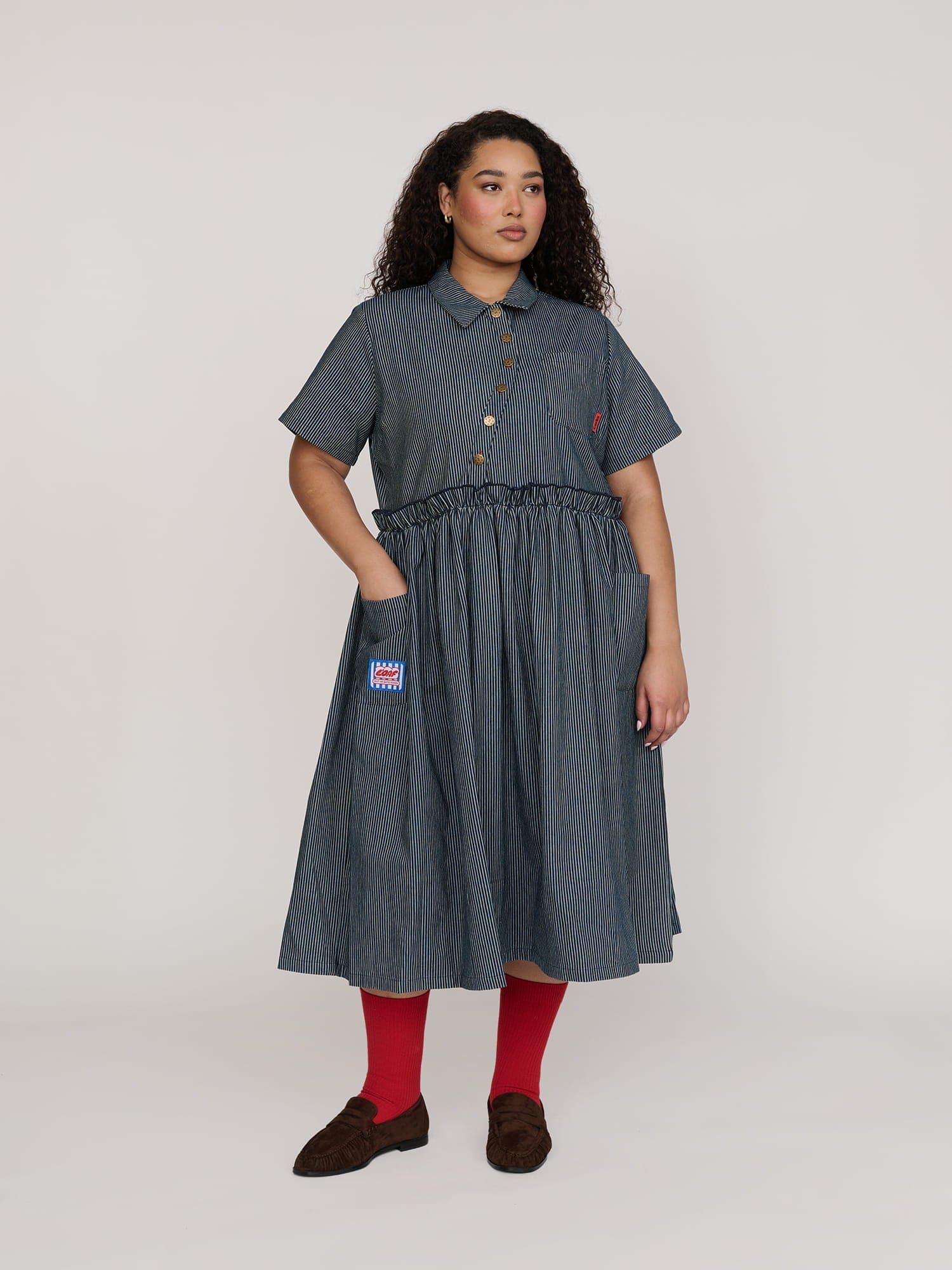 Lazy Oaf Wavy Pinstripe Midi Dress