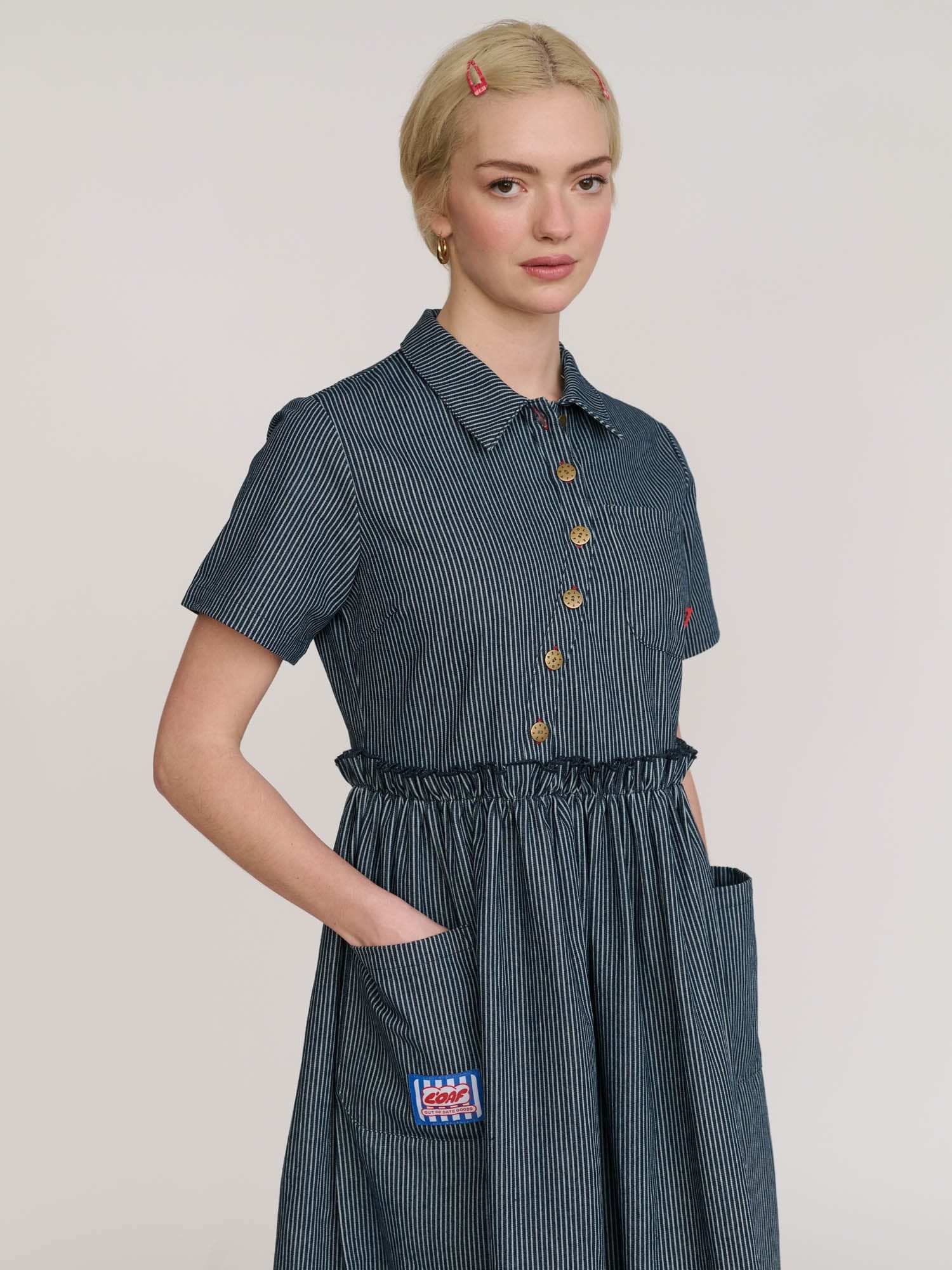 Lazy Oaf Wavy Pinstripe Midi Dress