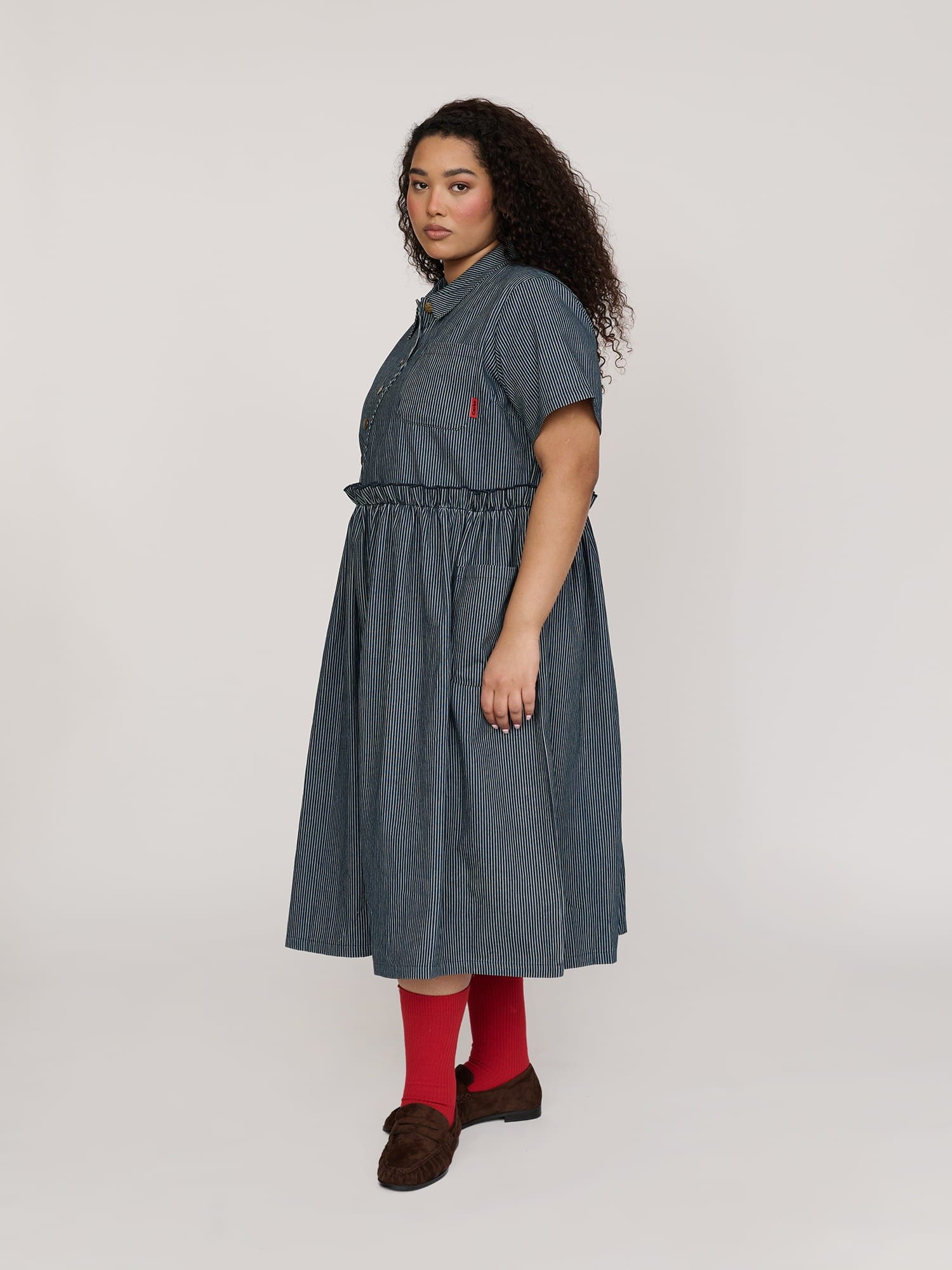 Lazy Oaf Wavy Pinstripe Midi Dress