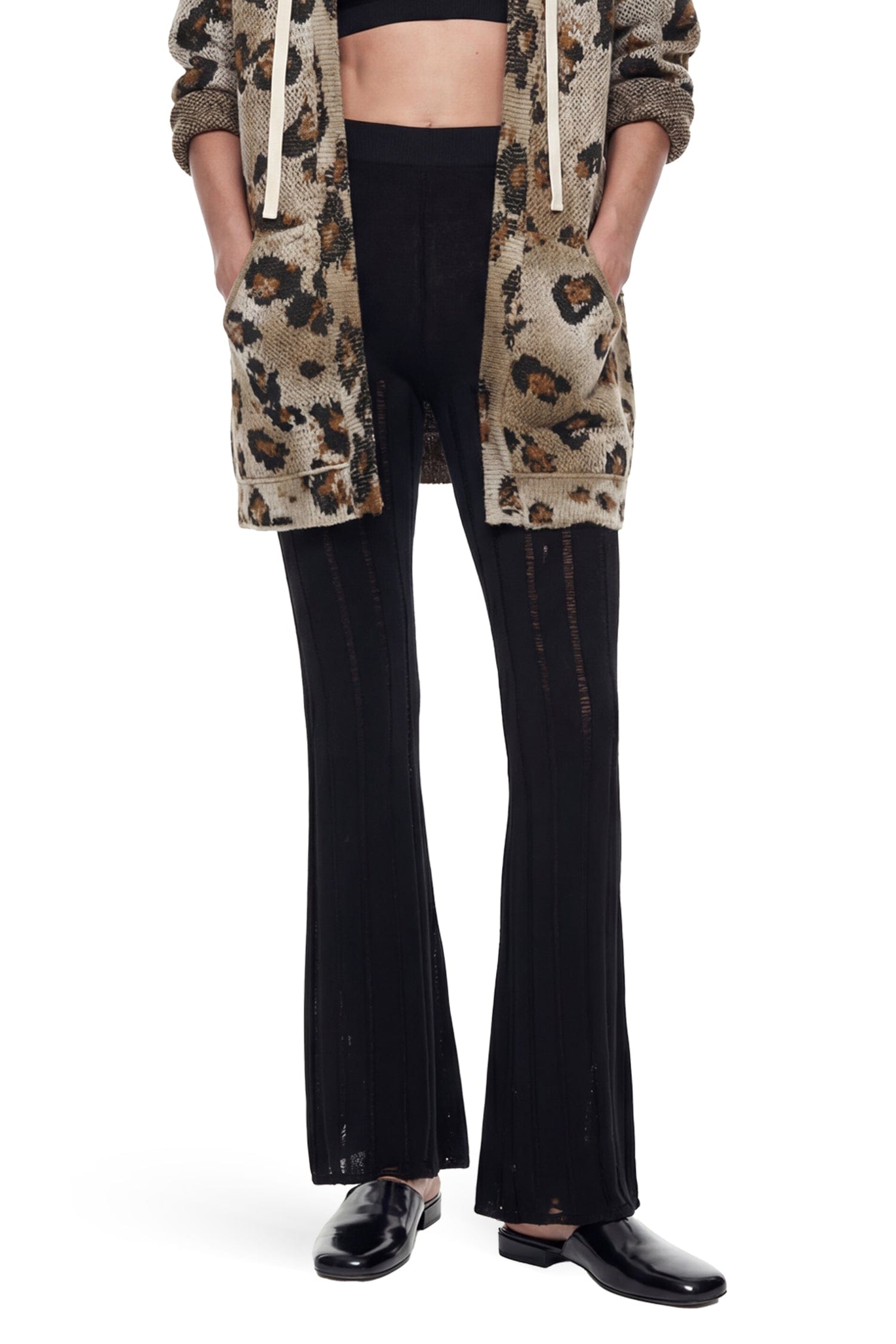 Laneus Ribbed Openwork Bootcut Leggings