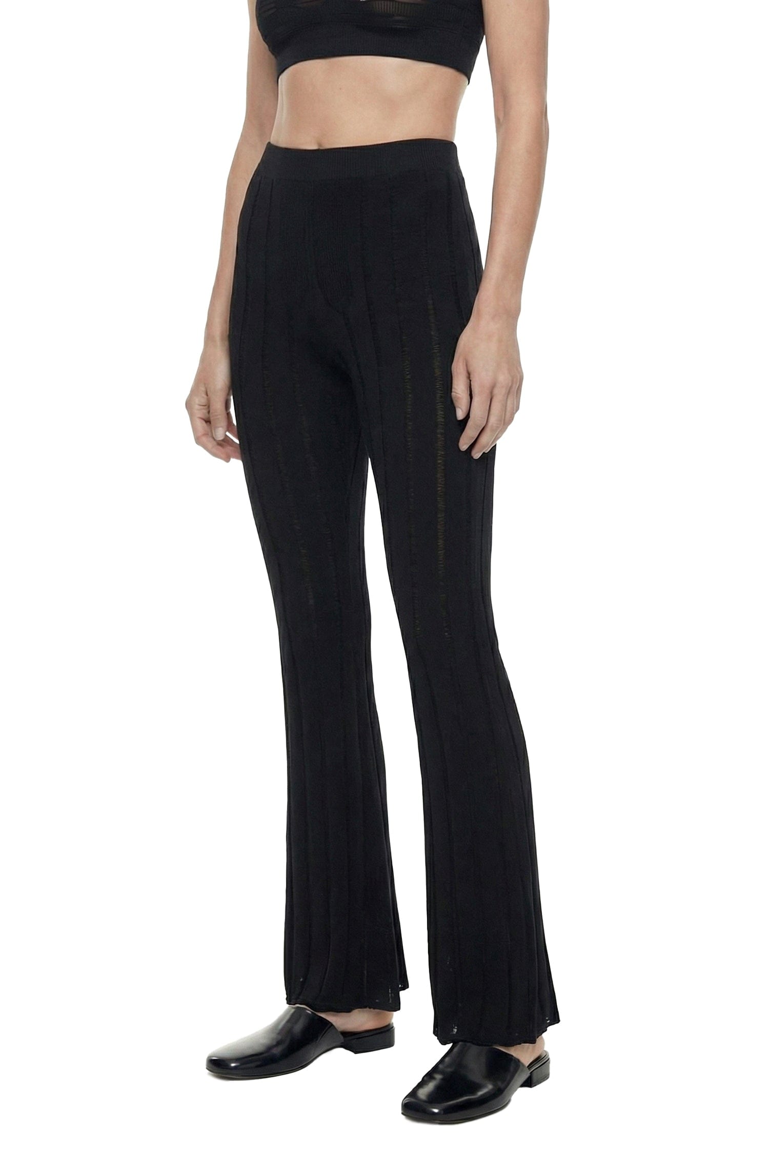 Laneus Ribbed Openwork Bootcut Leggings