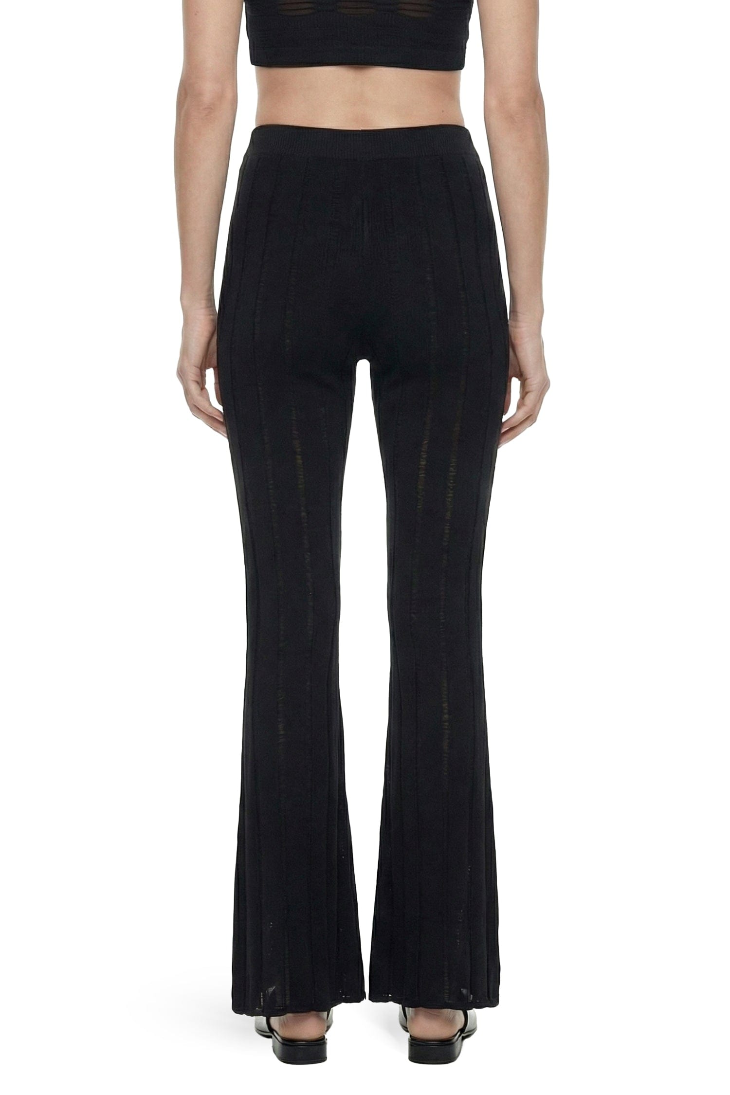 Laneus Ribbed Openwork Bootcut Leggings