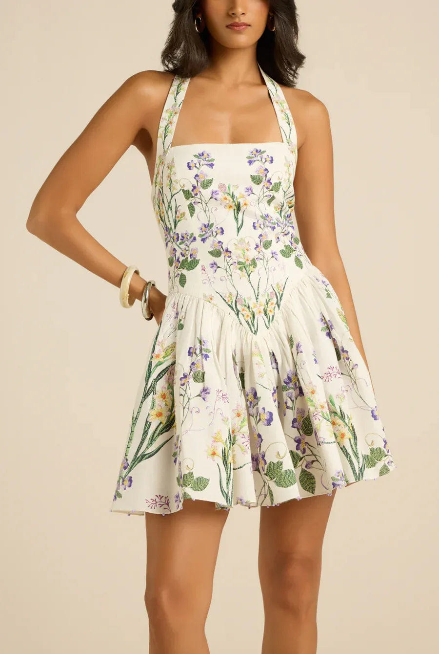 Hemant & Nandita Anya Corsetted Floral Mini Dress in White