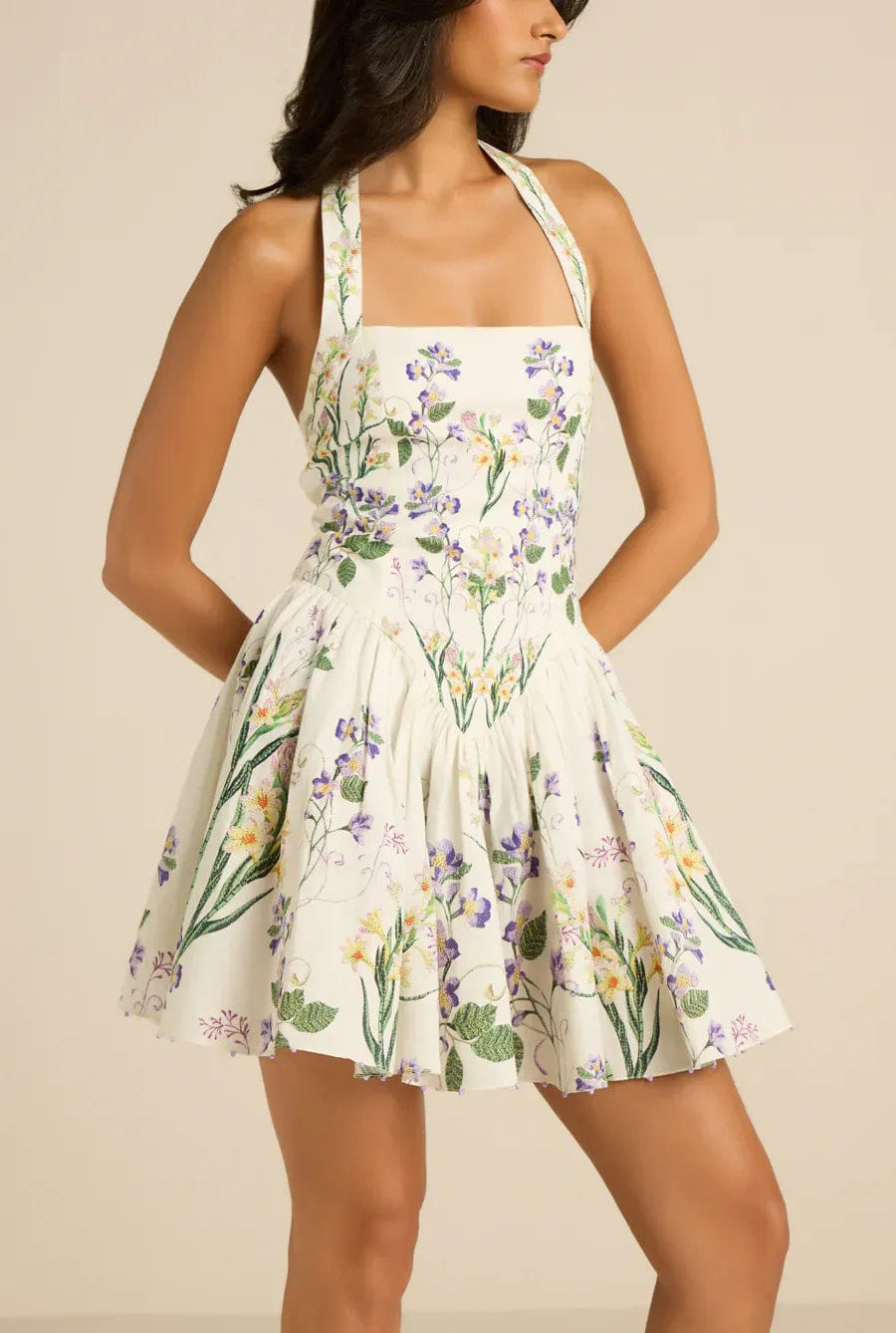 Hemant & Nandita Anya Corsetted Floral Mini Dress in White