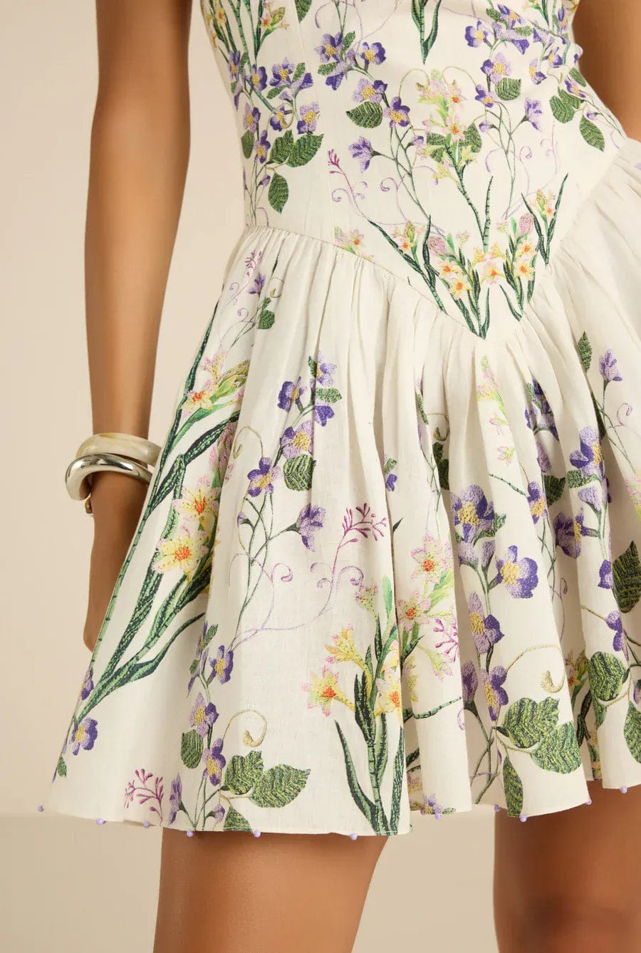 Hemant & Nandita Anya Corsetted Floral Mini Dress in White