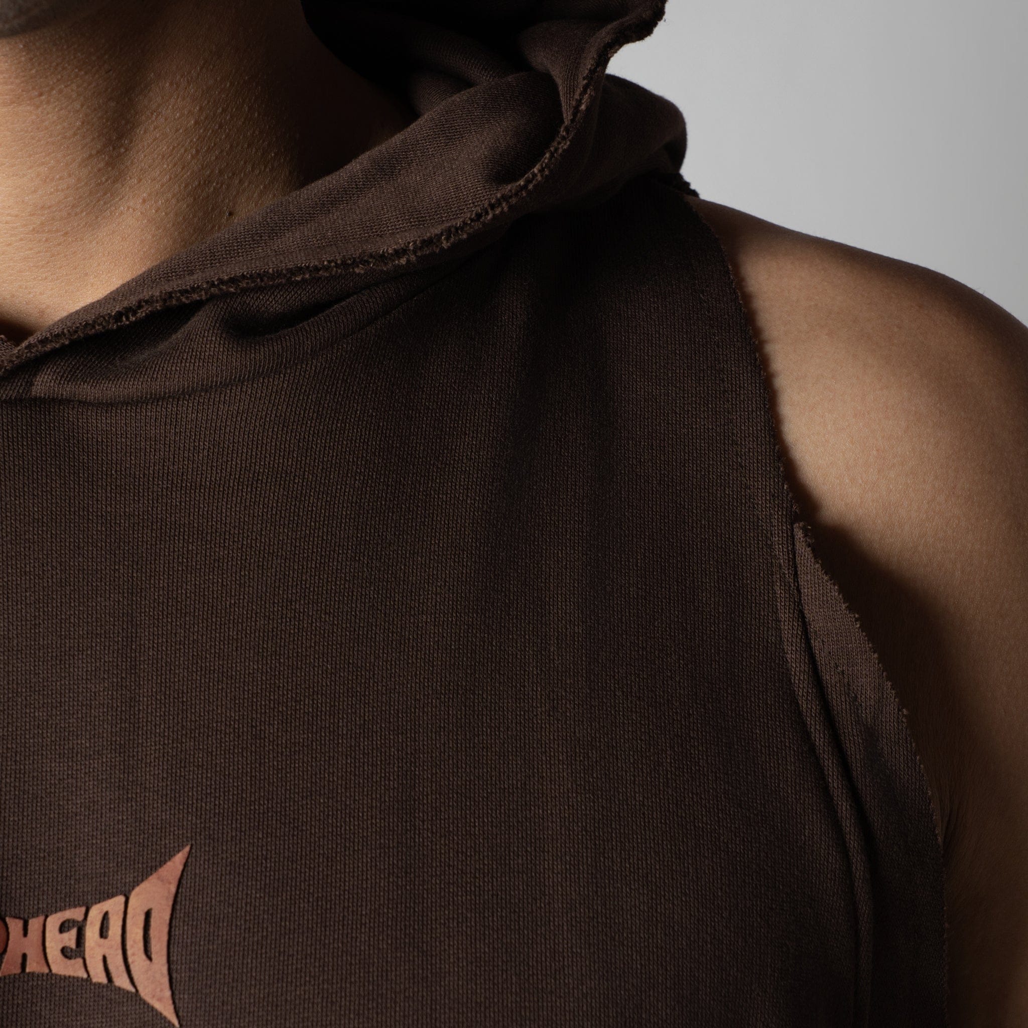 Hophead BROWN RAW EDGE SLEEVELESS HOODIE