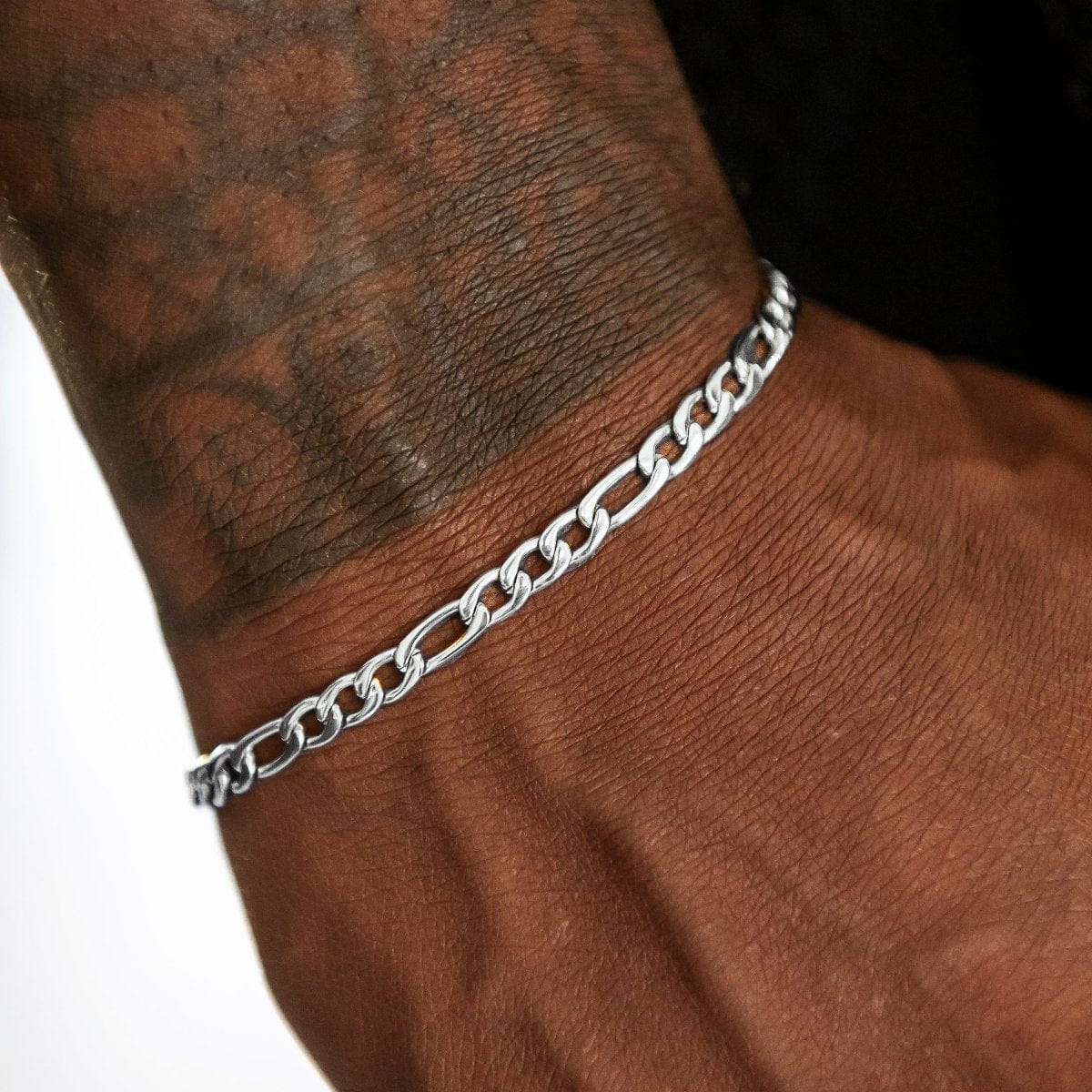 GLD PROMO SETS Figaro Chain + Bracelet Bundle in White Gold - 4 mm