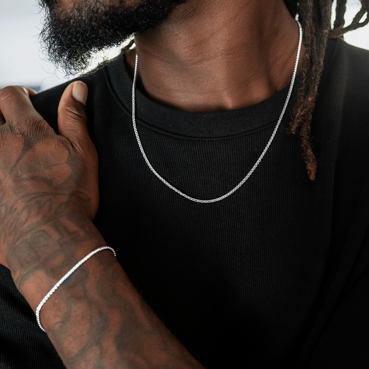 GLD PROMO SETS Palm Chain + Bracelet Bundle in White Gold - 2 mm