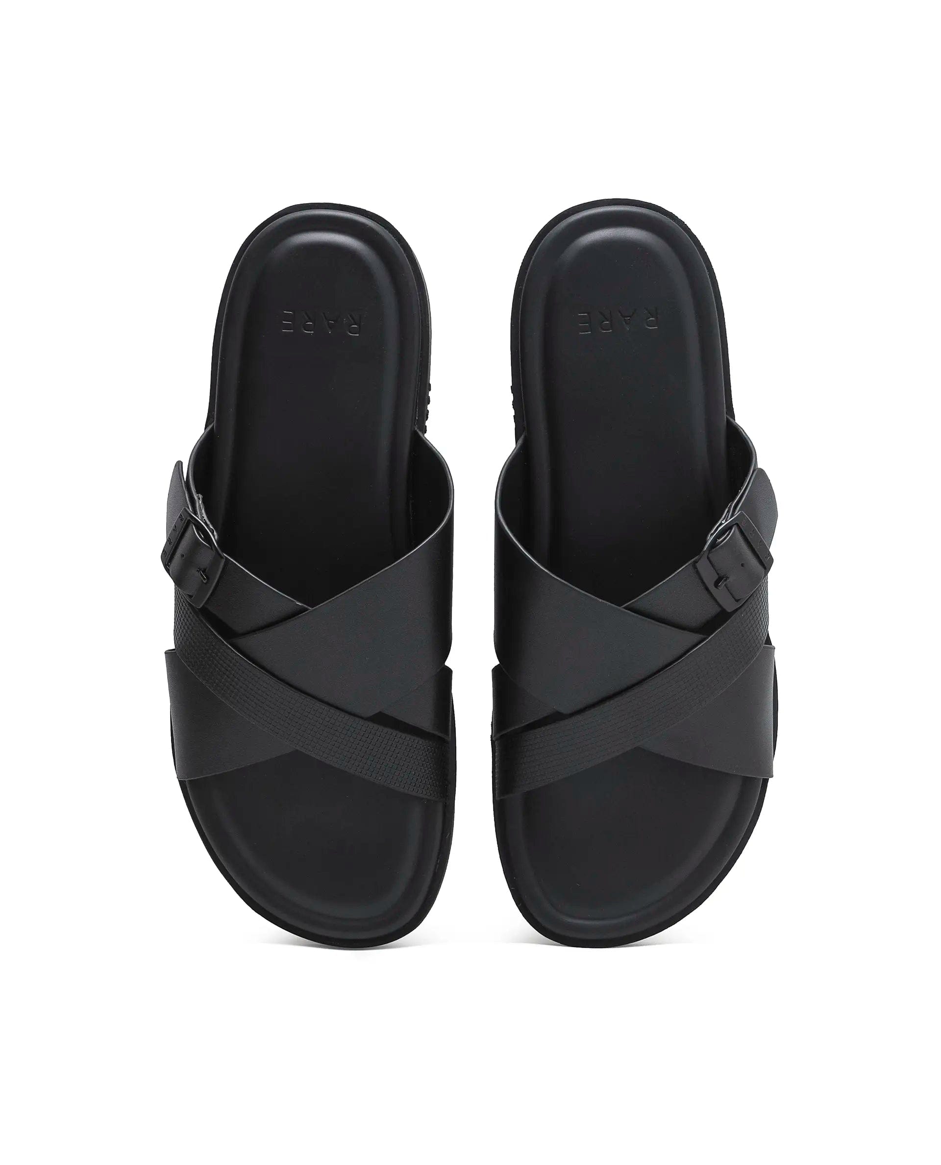 Rarez Men's Eli Black Leather Regular Sandal