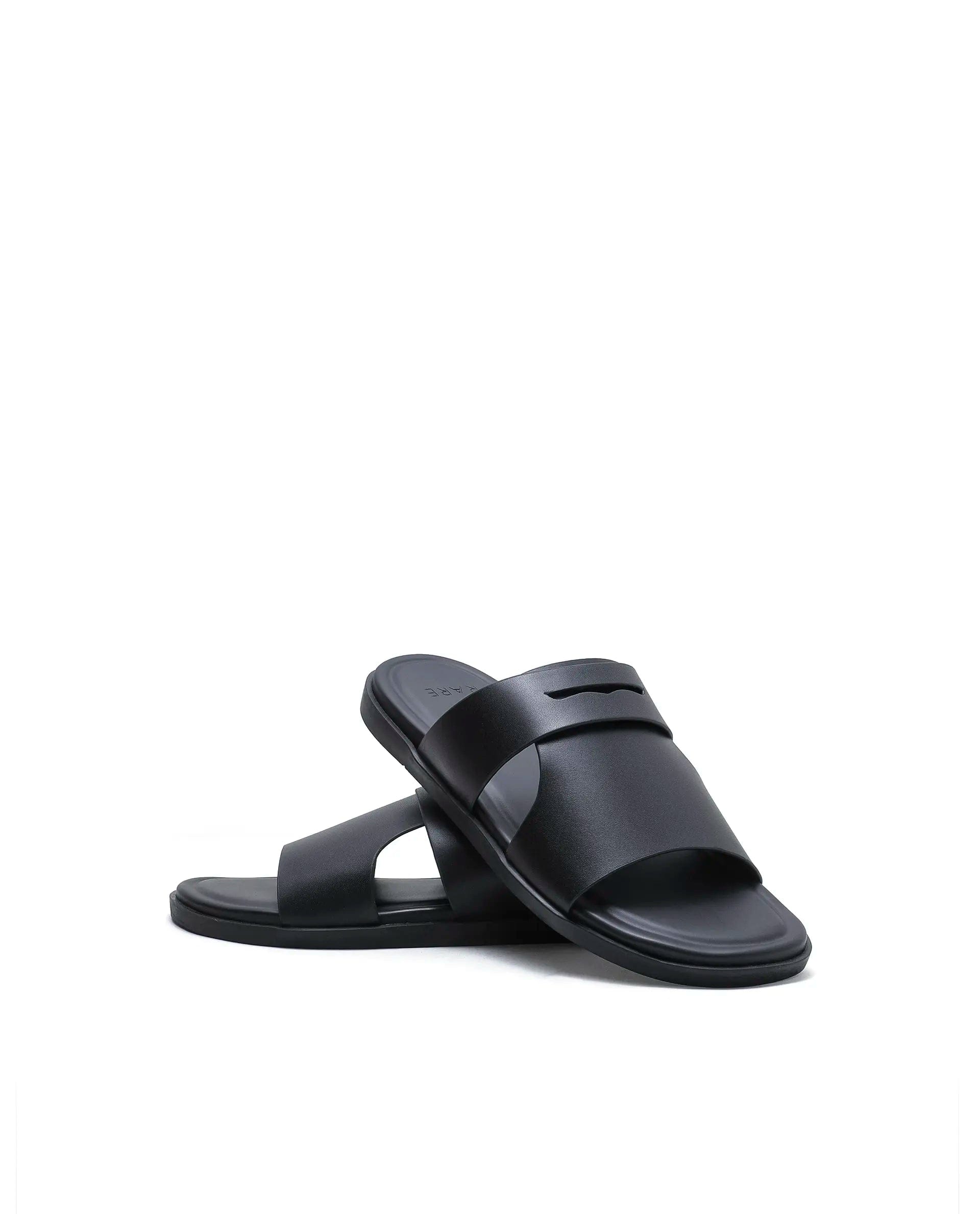 Rarez Men's Jaxa Black Leather Regular Sandal