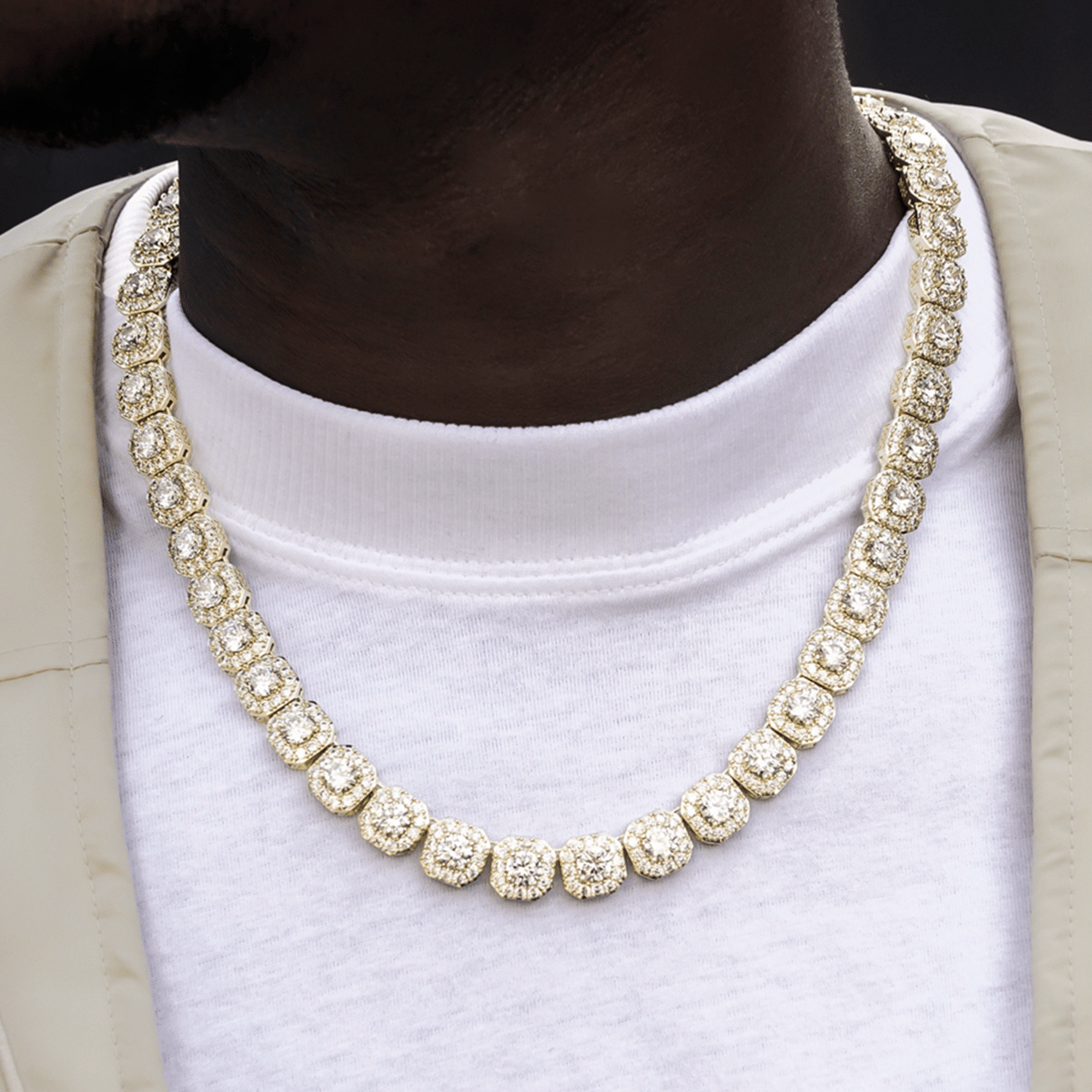 GLD Men Clustered Tennis Chain in Yellow Gold - 12 mm