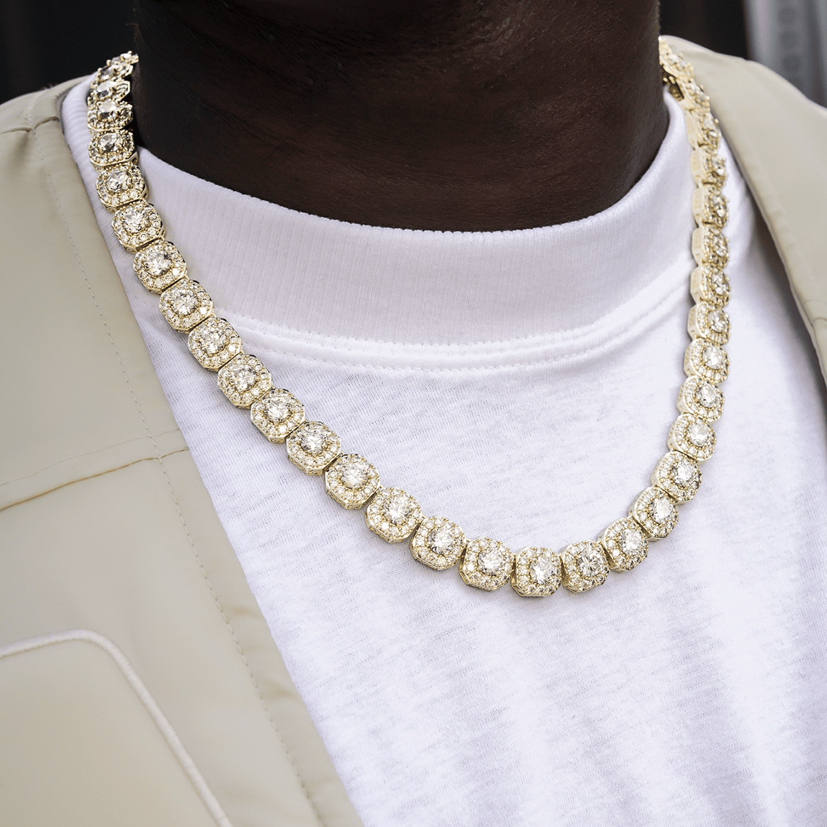 GLD Men Clustered Tennis Chain in Yellow Gold - 12 mm