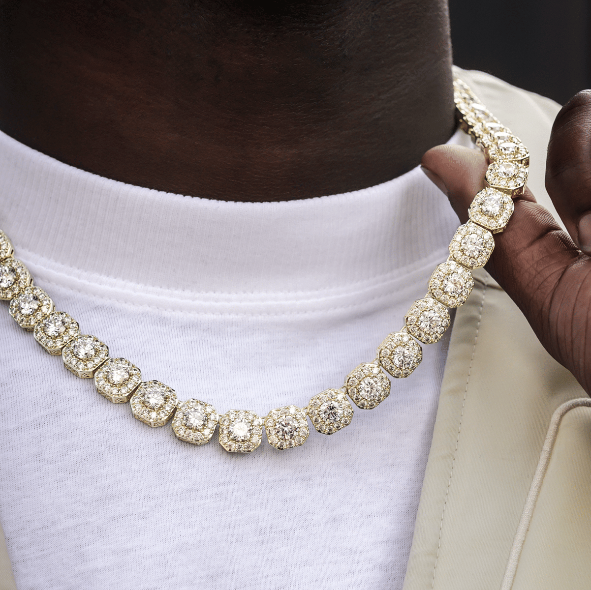 GLD Men Clustered Tennis Chain in Yellow Gold - 12 mm
