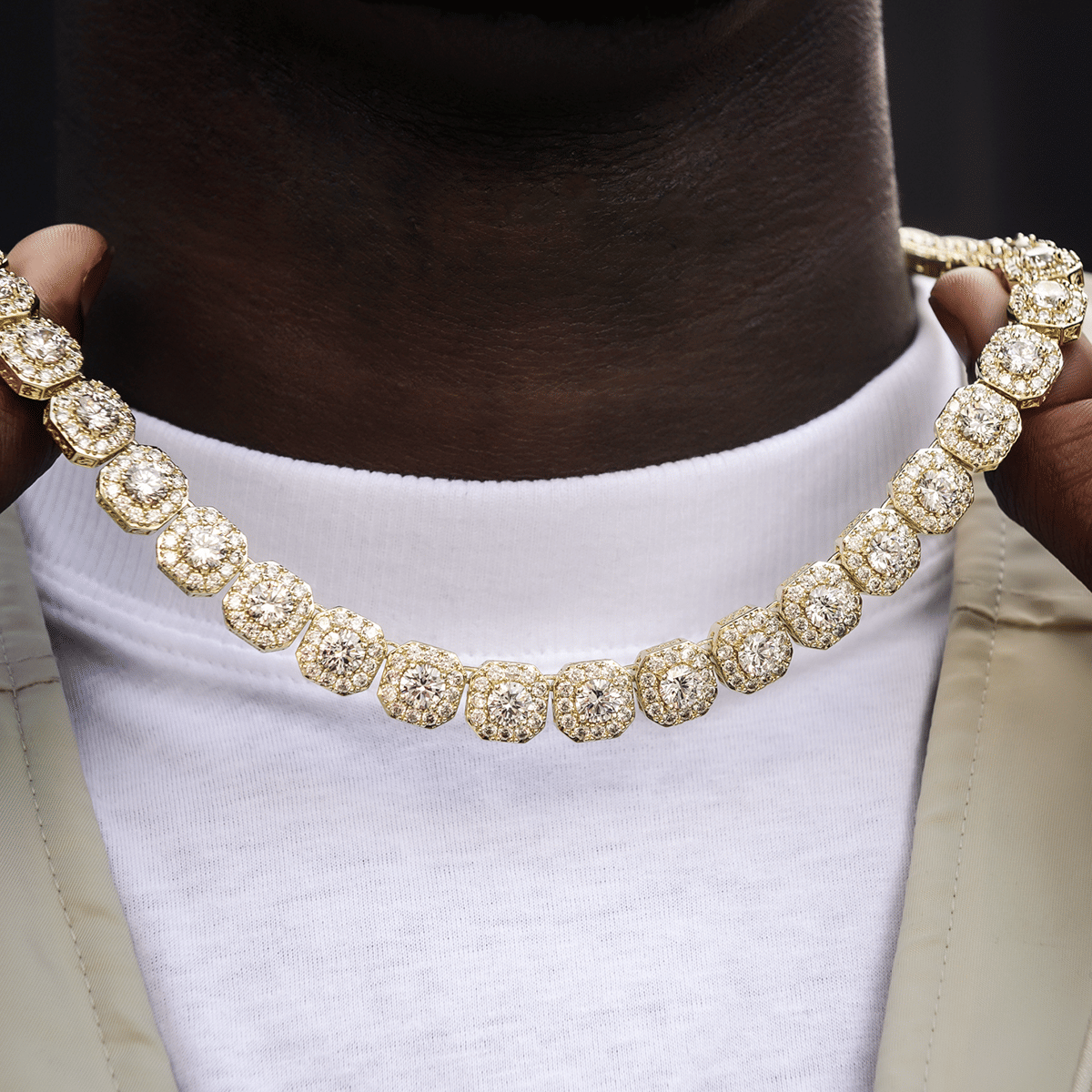 GLD Men Clustered Tennis Chain in Yellow Gold - 12 mm